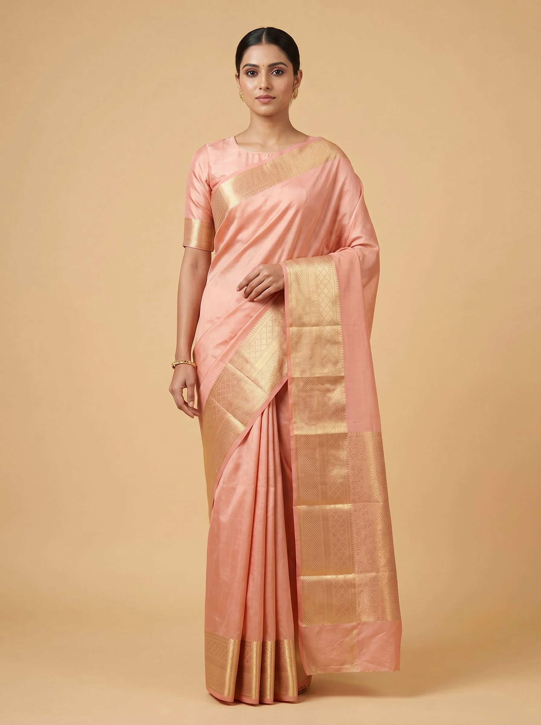 Soft Peach Blossom Handloom Saree