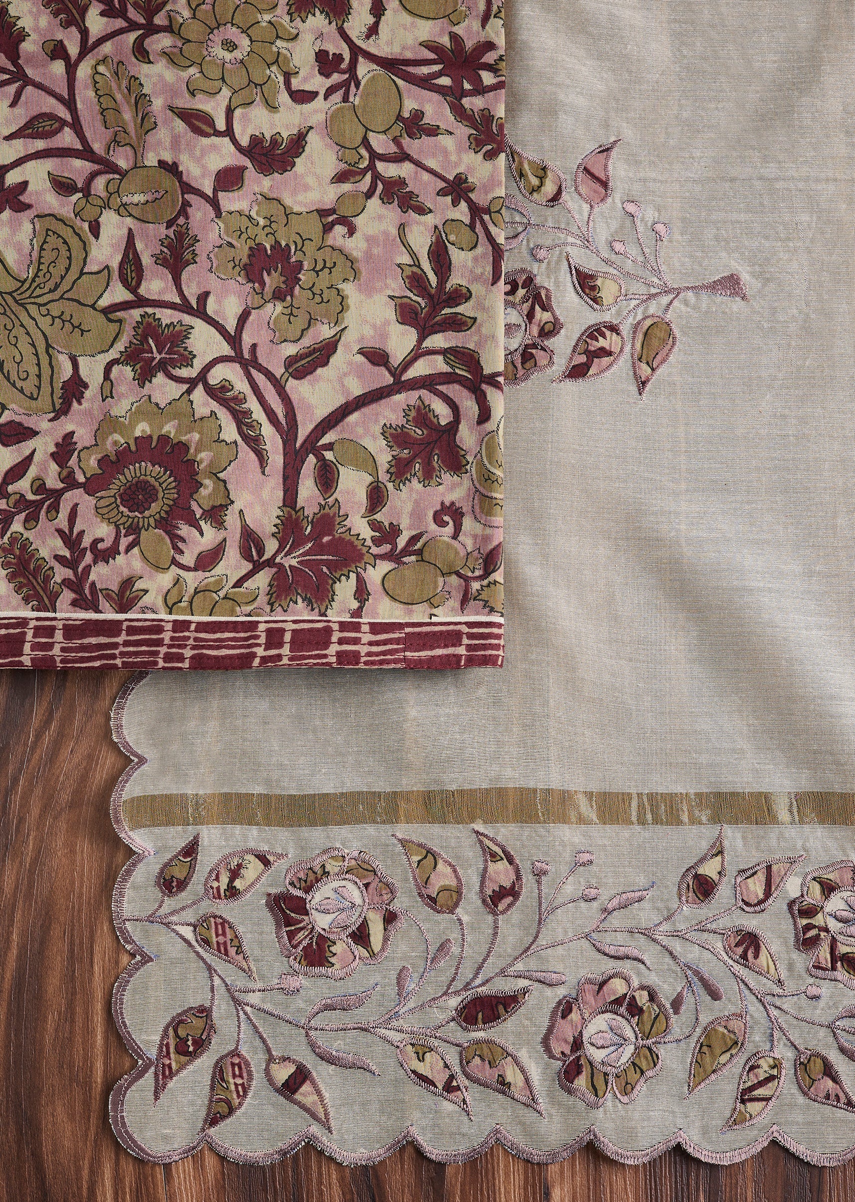 Soft Pink Cotton Printed Unstitched Suit Set - Image 3