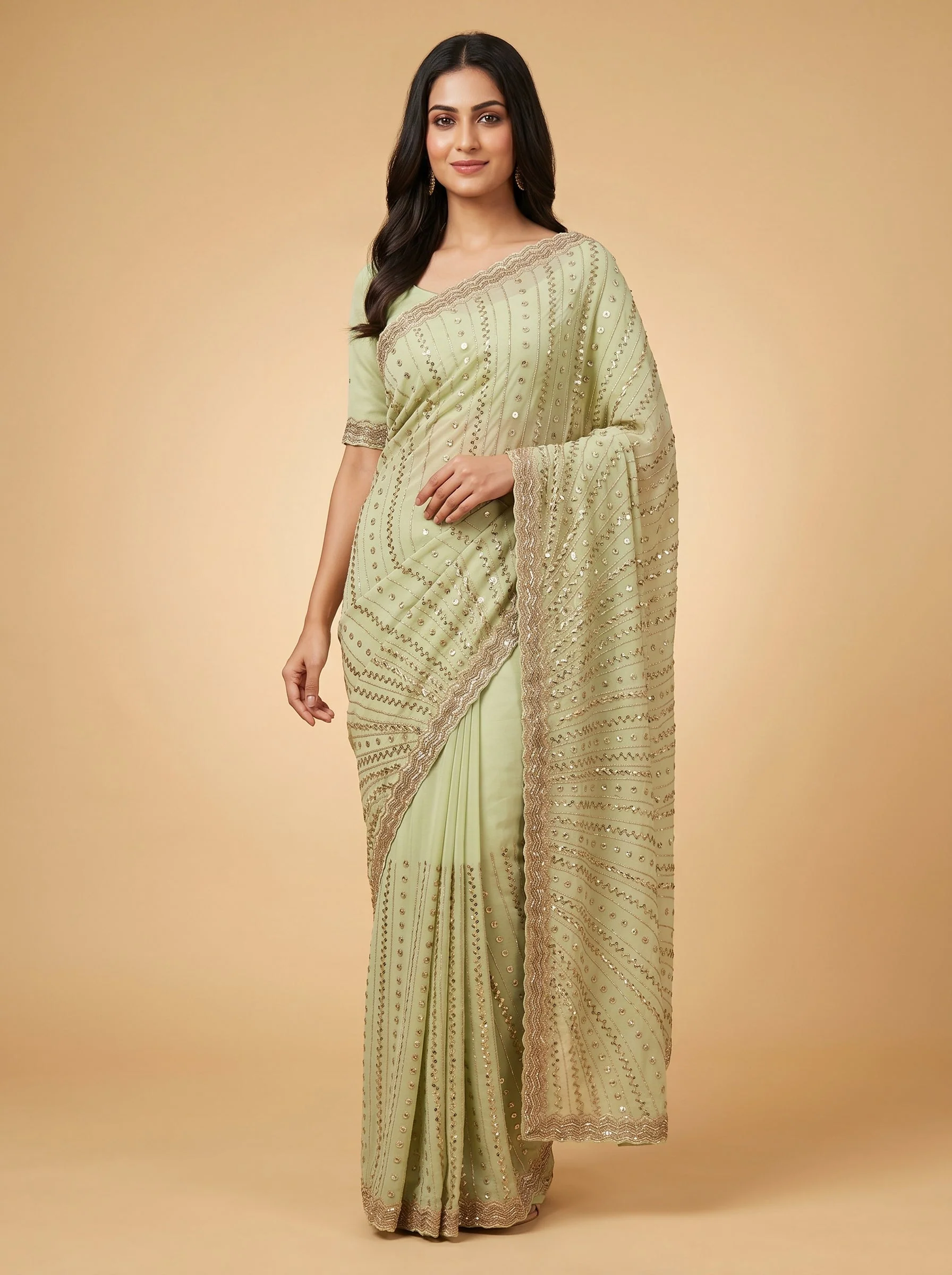 Soft Pista Charm Embroidered Saree