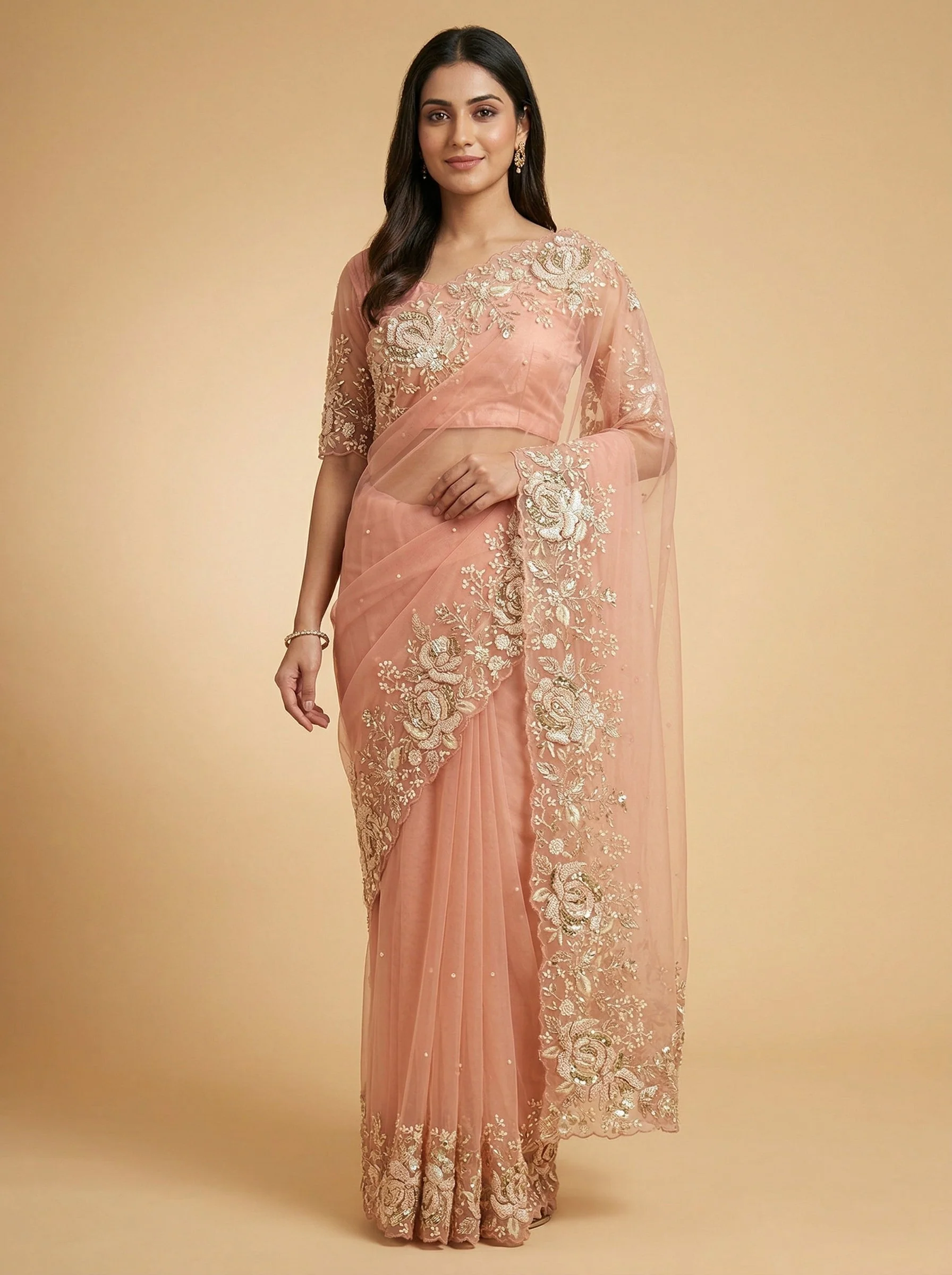 Sorbet Blush Pink Embroidered Saree