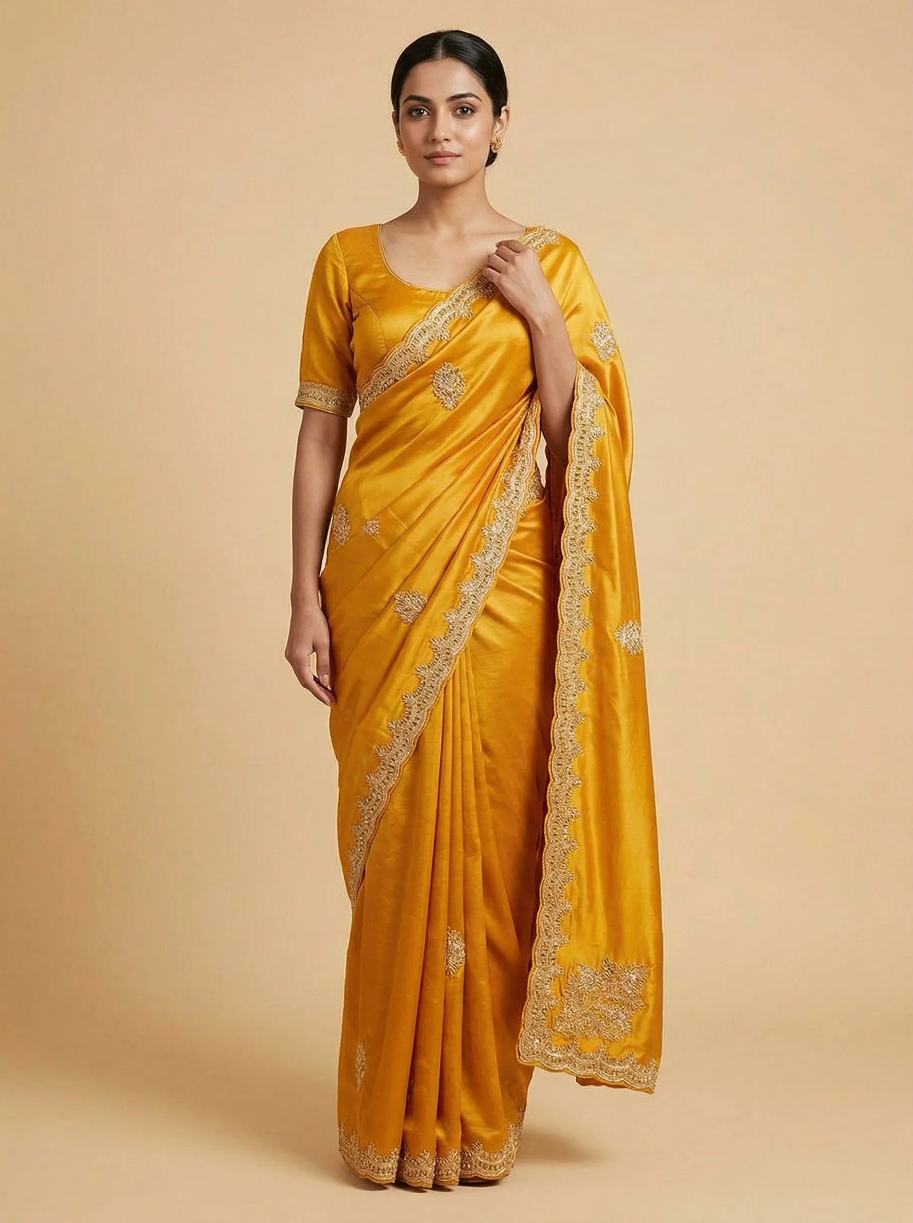 Spiced Ochre Mustard Embroidered Saree