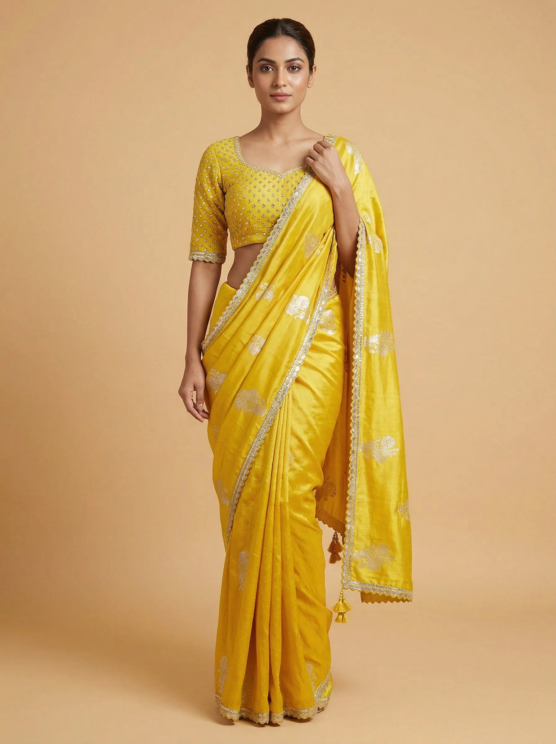 Spicy Mustard Embroidered Saree