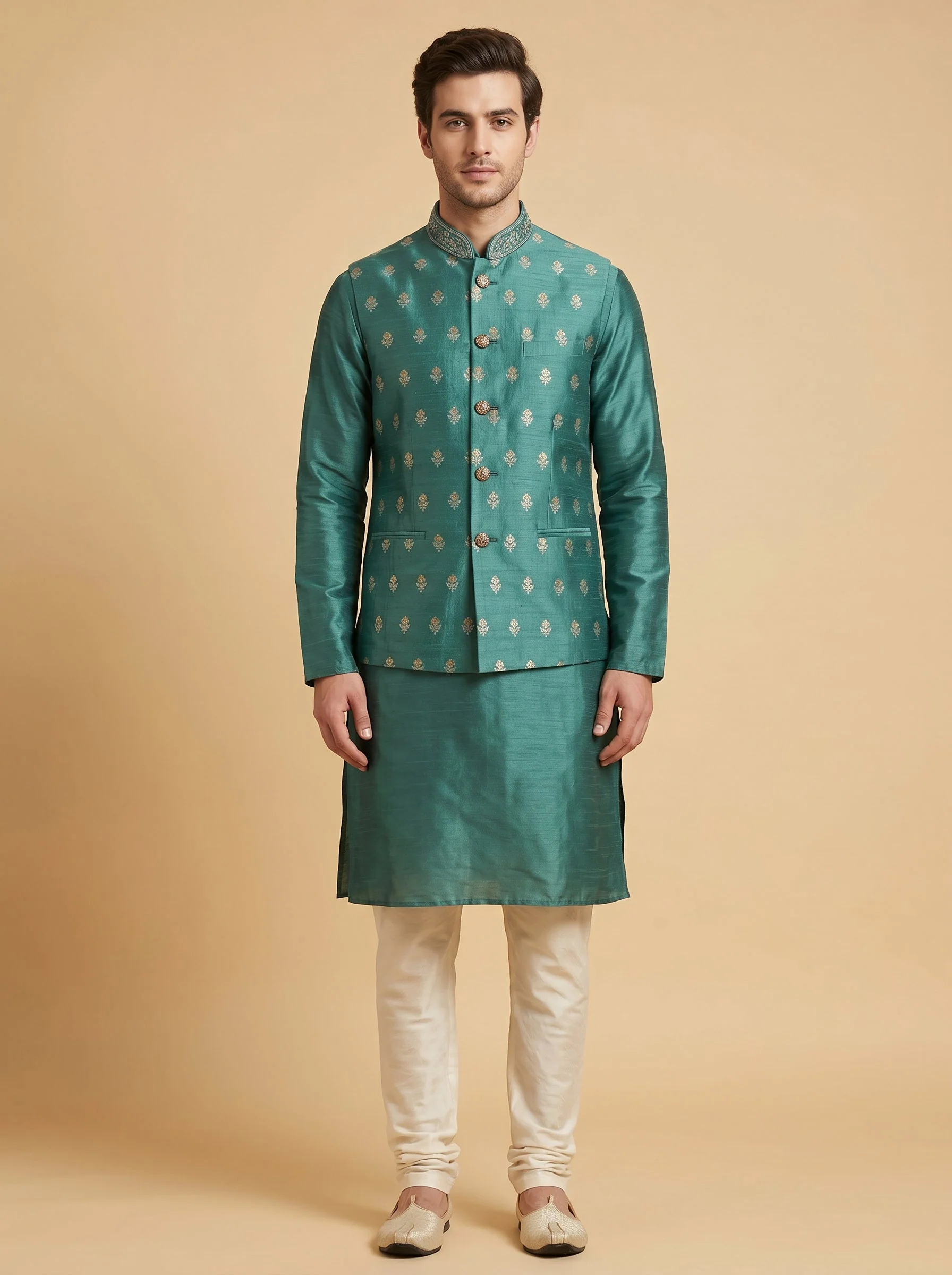 Steel Blue Jacket Kurta Set