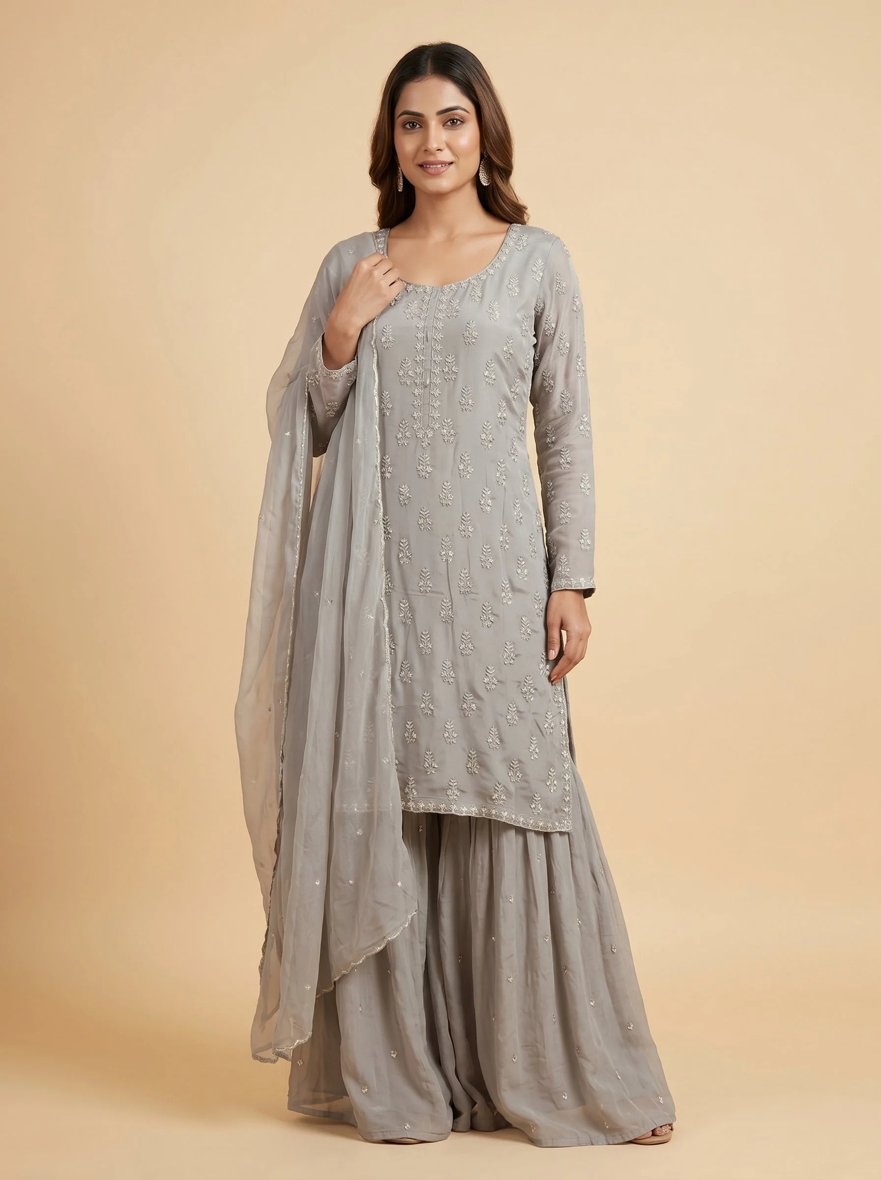 Stone Grey Sharara Set