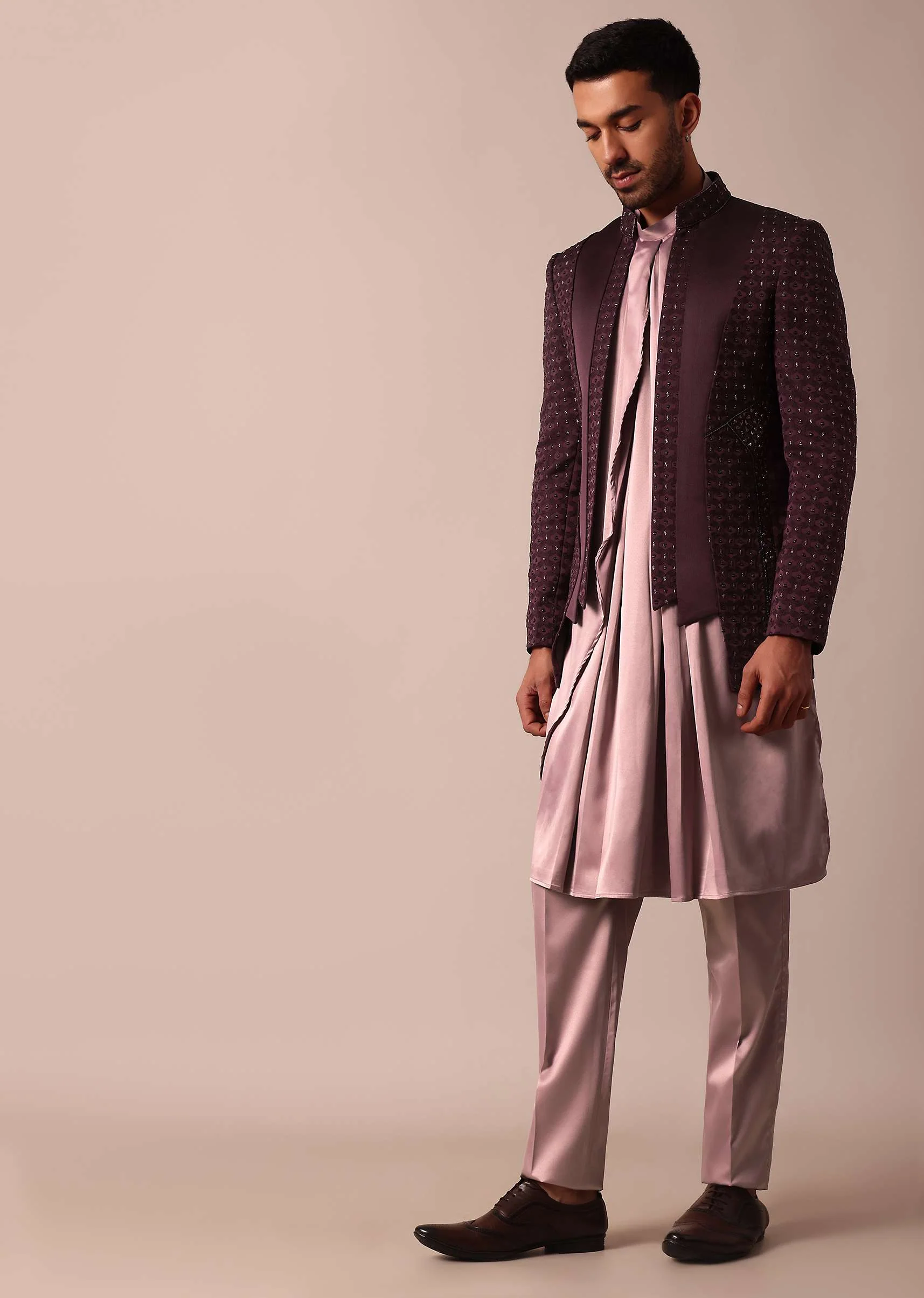 Stylish Purple Indowestern For Men - Image 4
