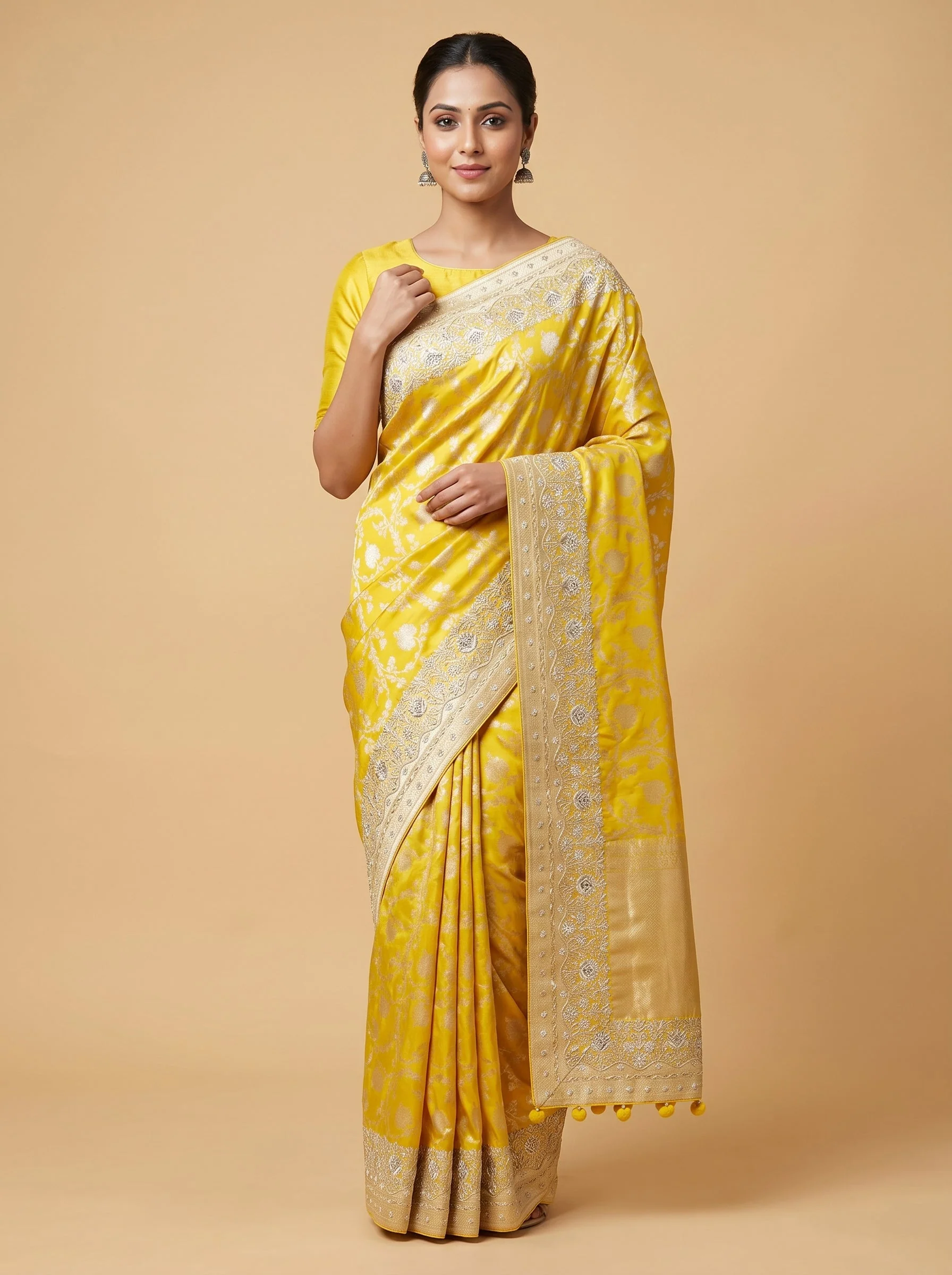 Sunlit Bloom Mustard Embroidered Saree