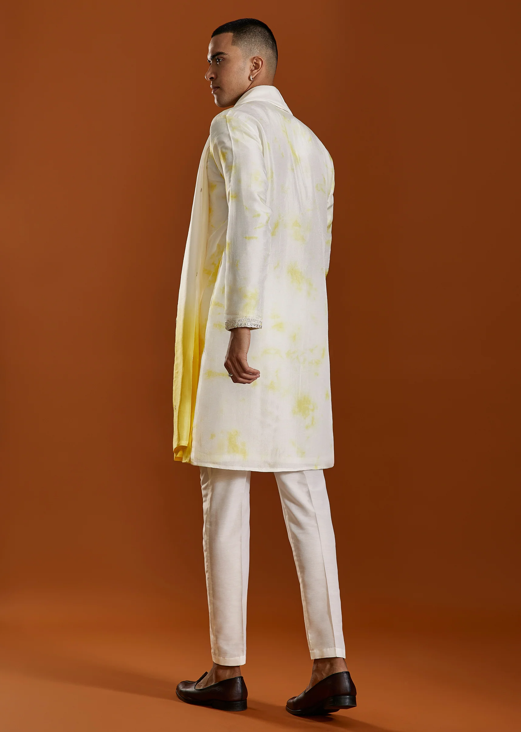 Sunlit Yellow Duo – Banarasi Lehenga For Her And Kurta Set For Him - Image 7