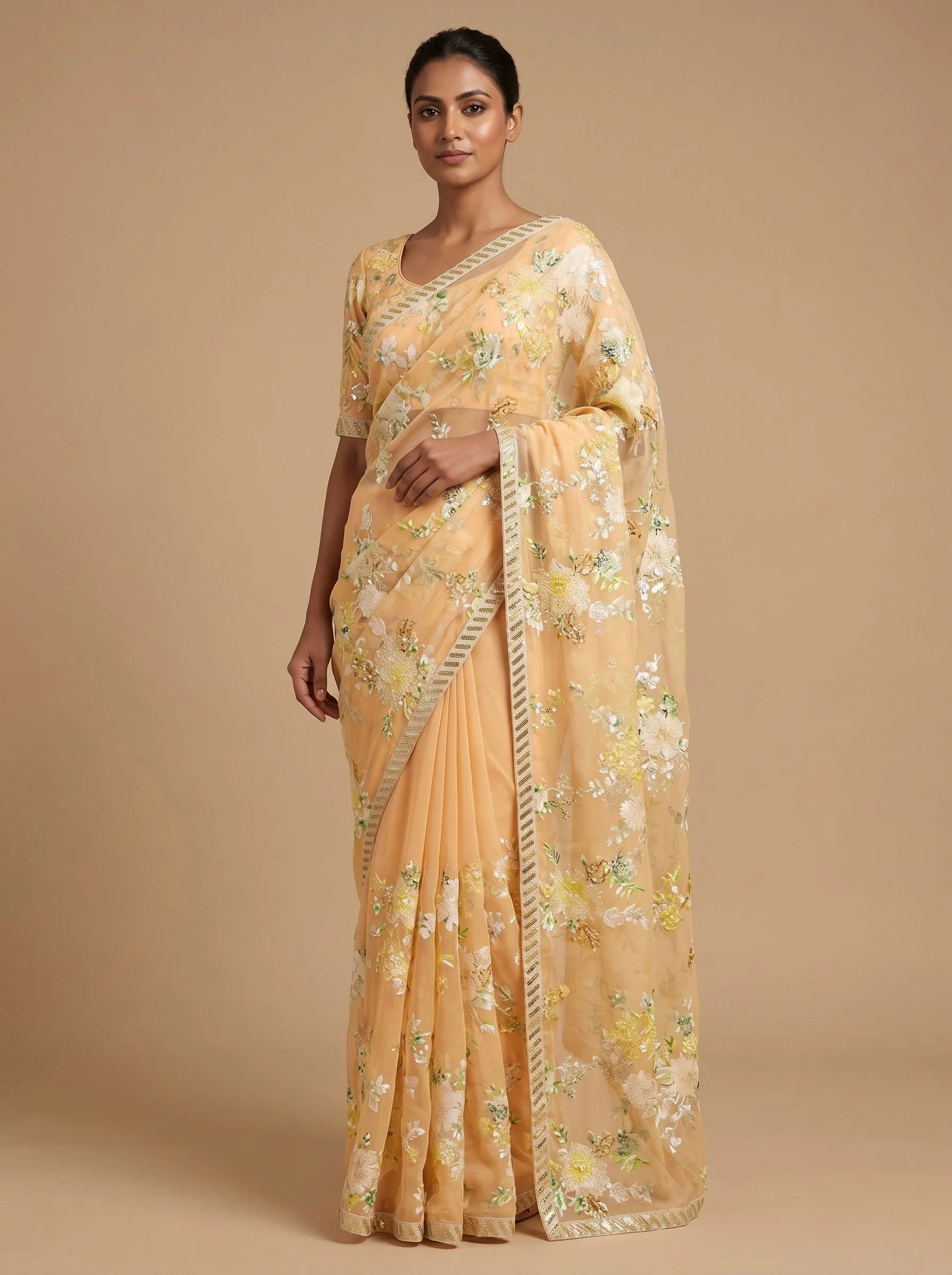 Sunny Yellow Glow Embroidered Saree