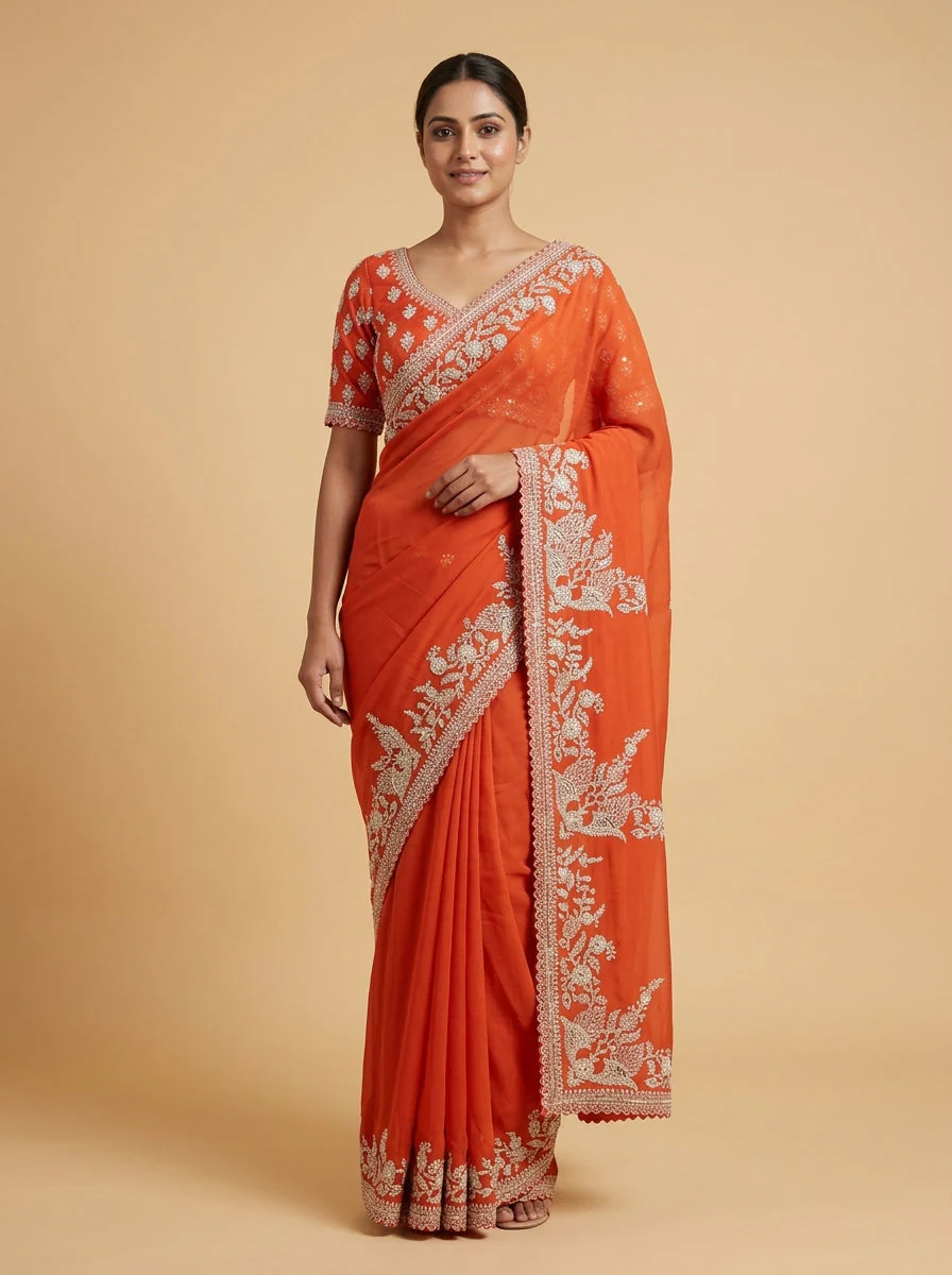 Sunset Orange Warm Radiance Saree