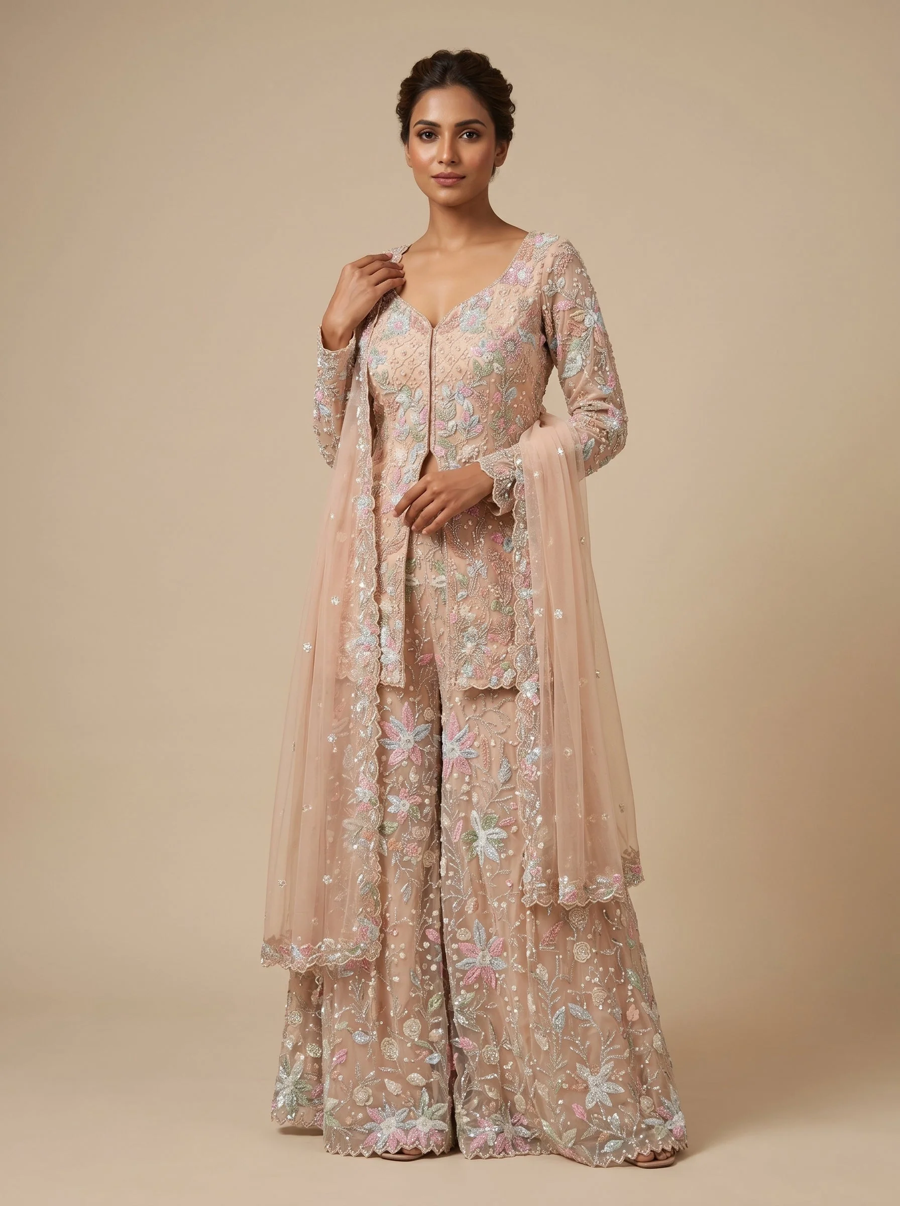 Sunset Peach Embroidered Suit