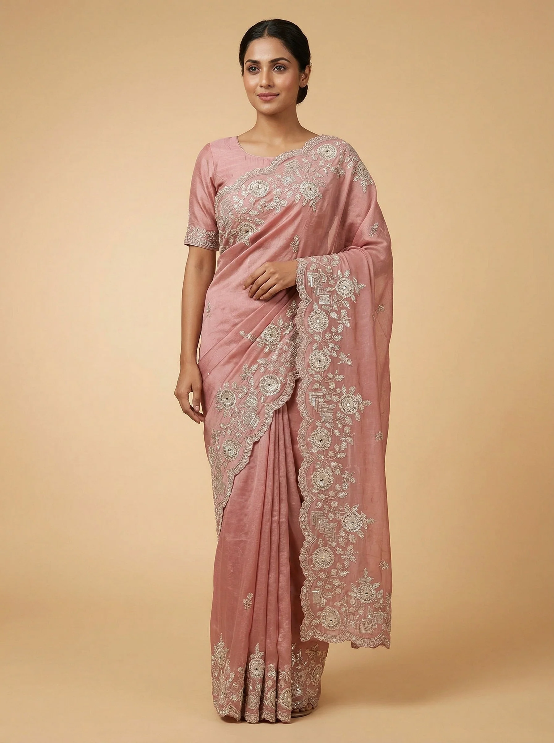 Tangerine Burst Orange Embroidered Saree