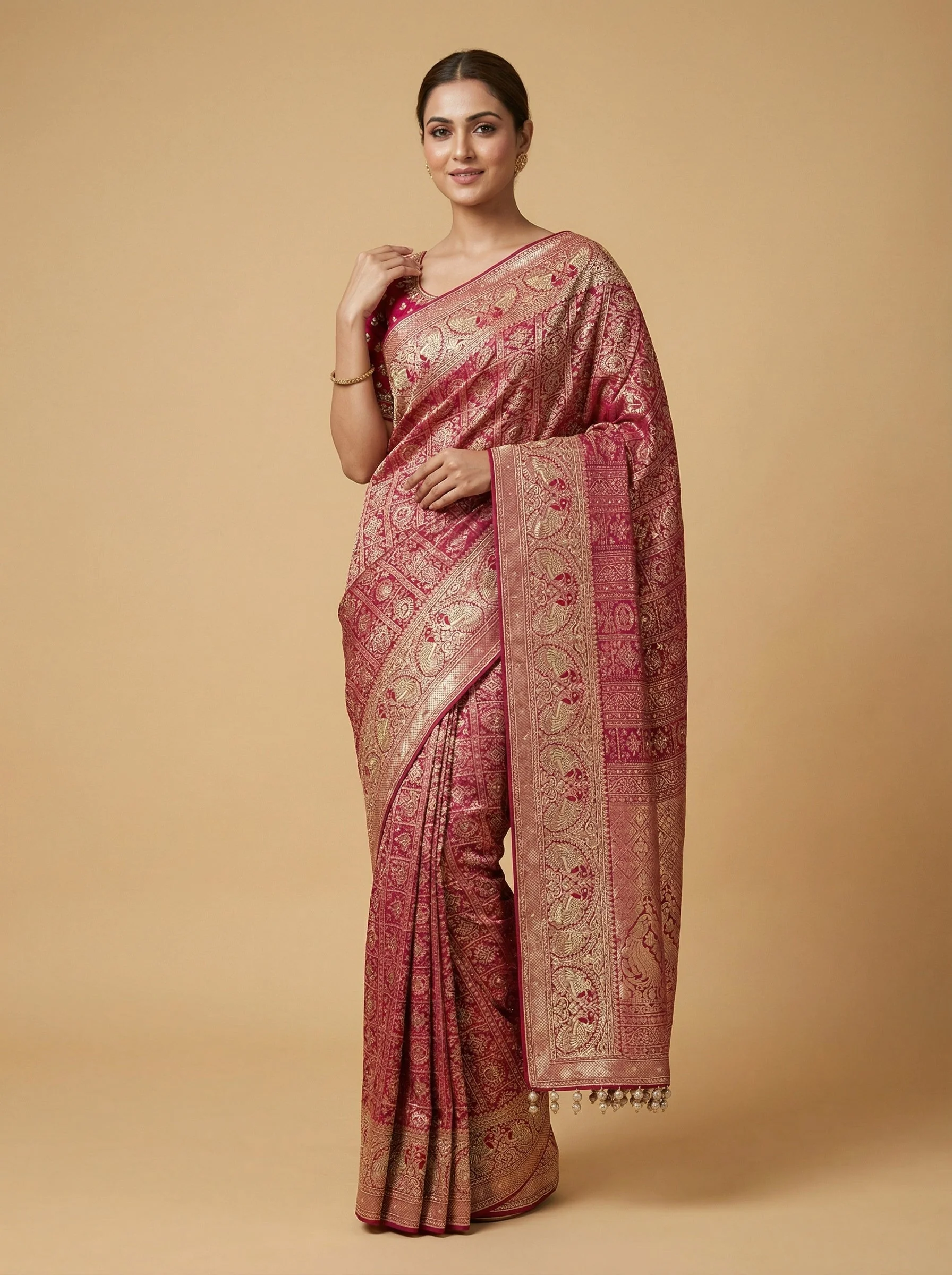 Tangerine Coral Festive Embroidered Saree