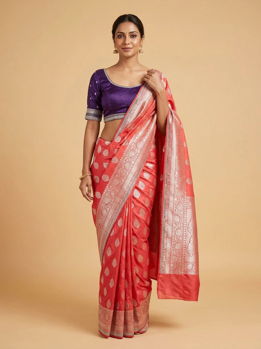 Tangerine Orange Bright Festive Saree