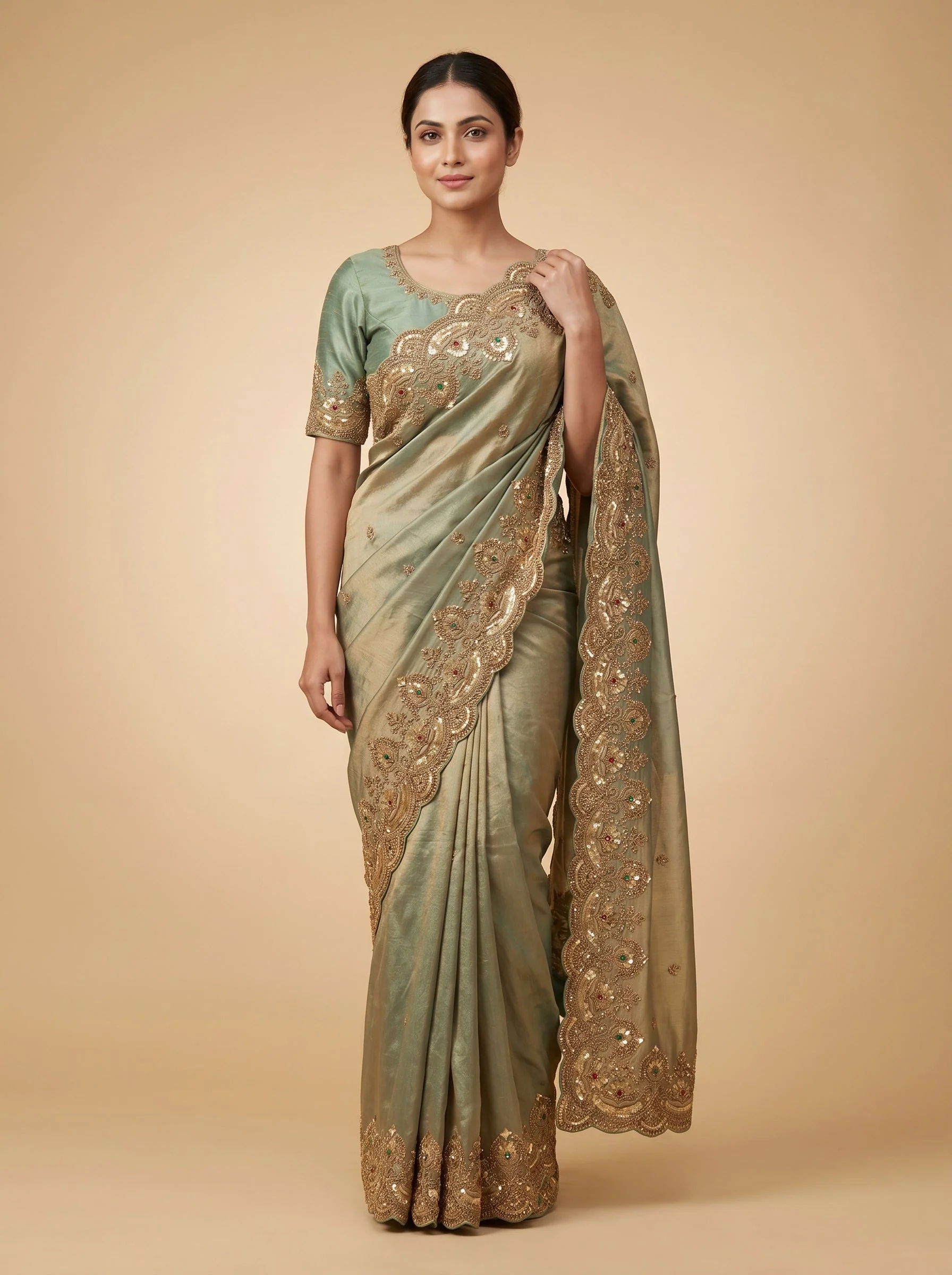 Tawny Embroidered Saree