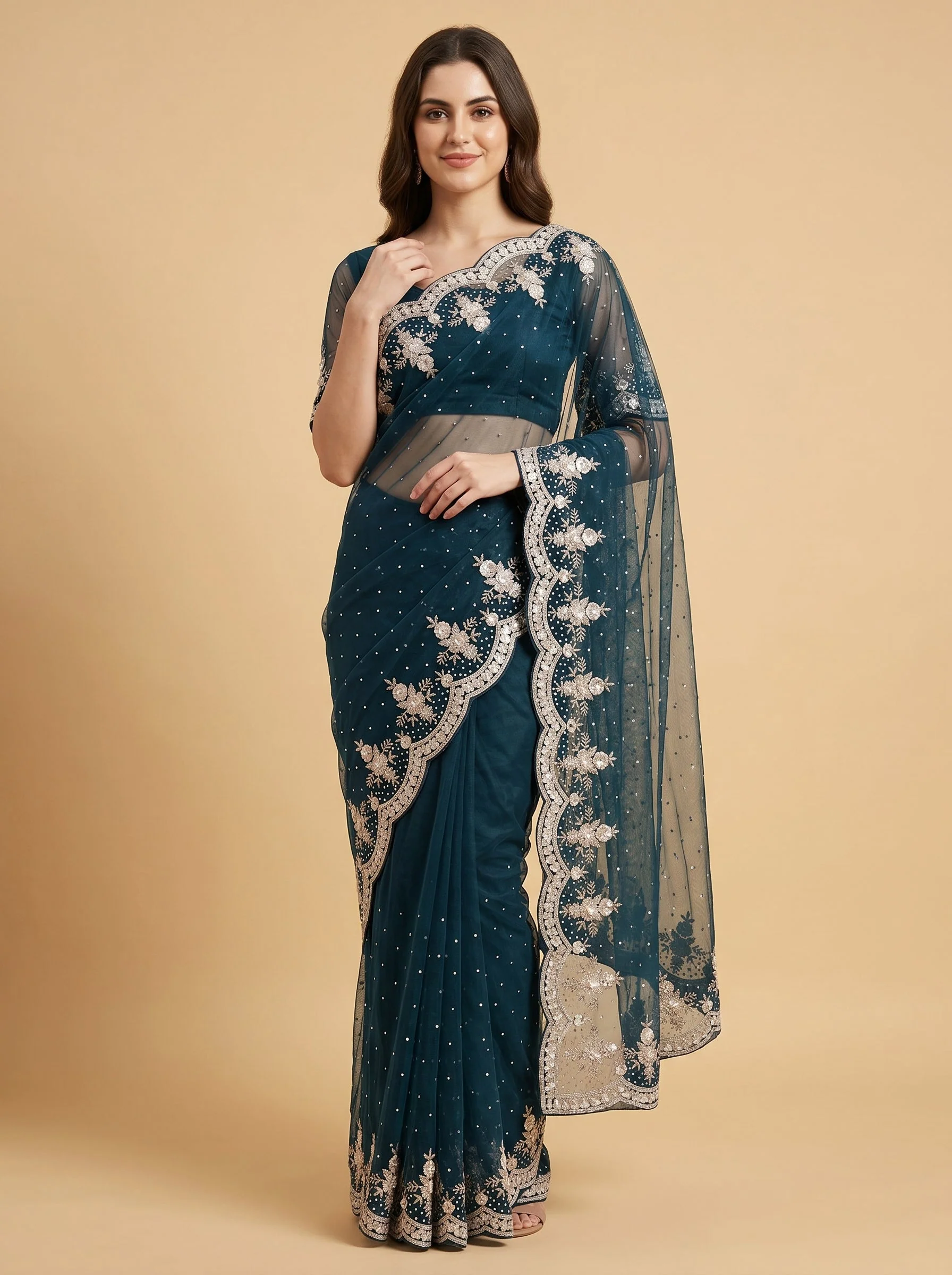 Teal Blue Lagoon Glow Embroidered Saree