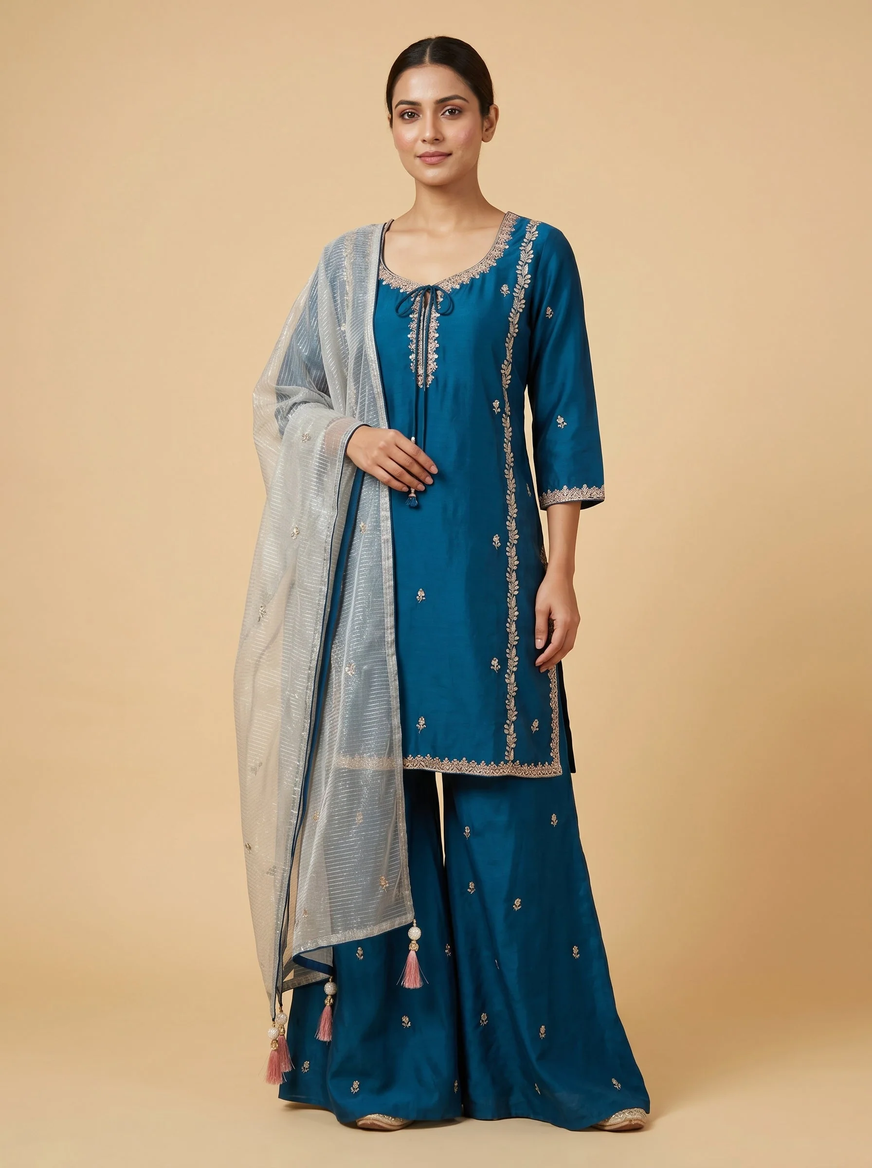 Teal Blue Palazzo Set Suit