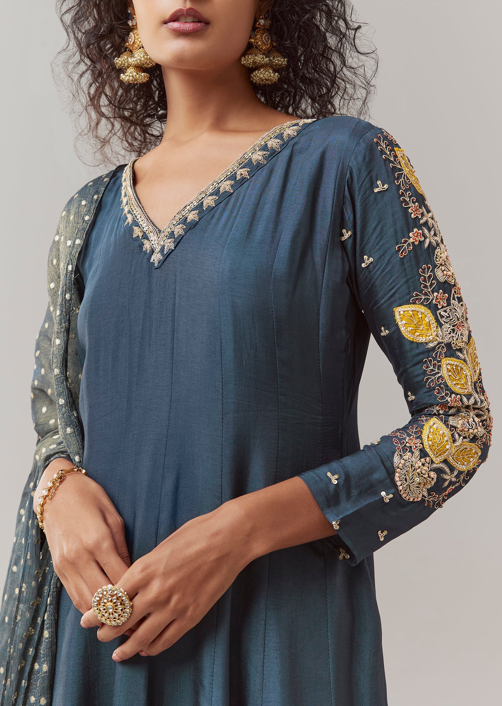 Teal Blue Zardozi Work Anarkali Set - Image 2