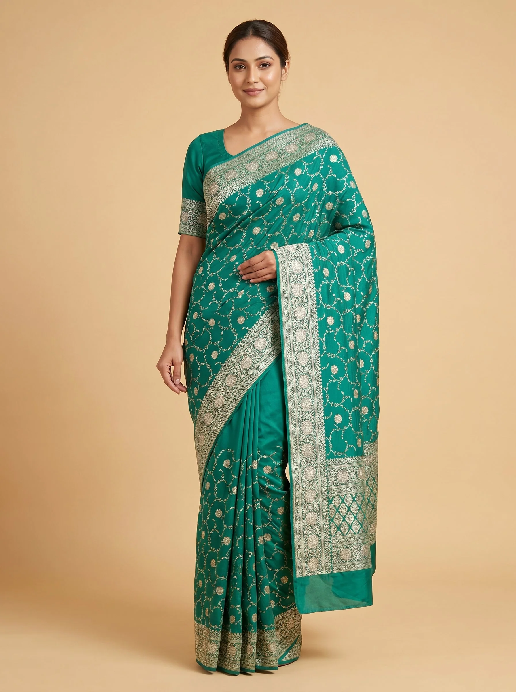 Teal Embroidered Saree