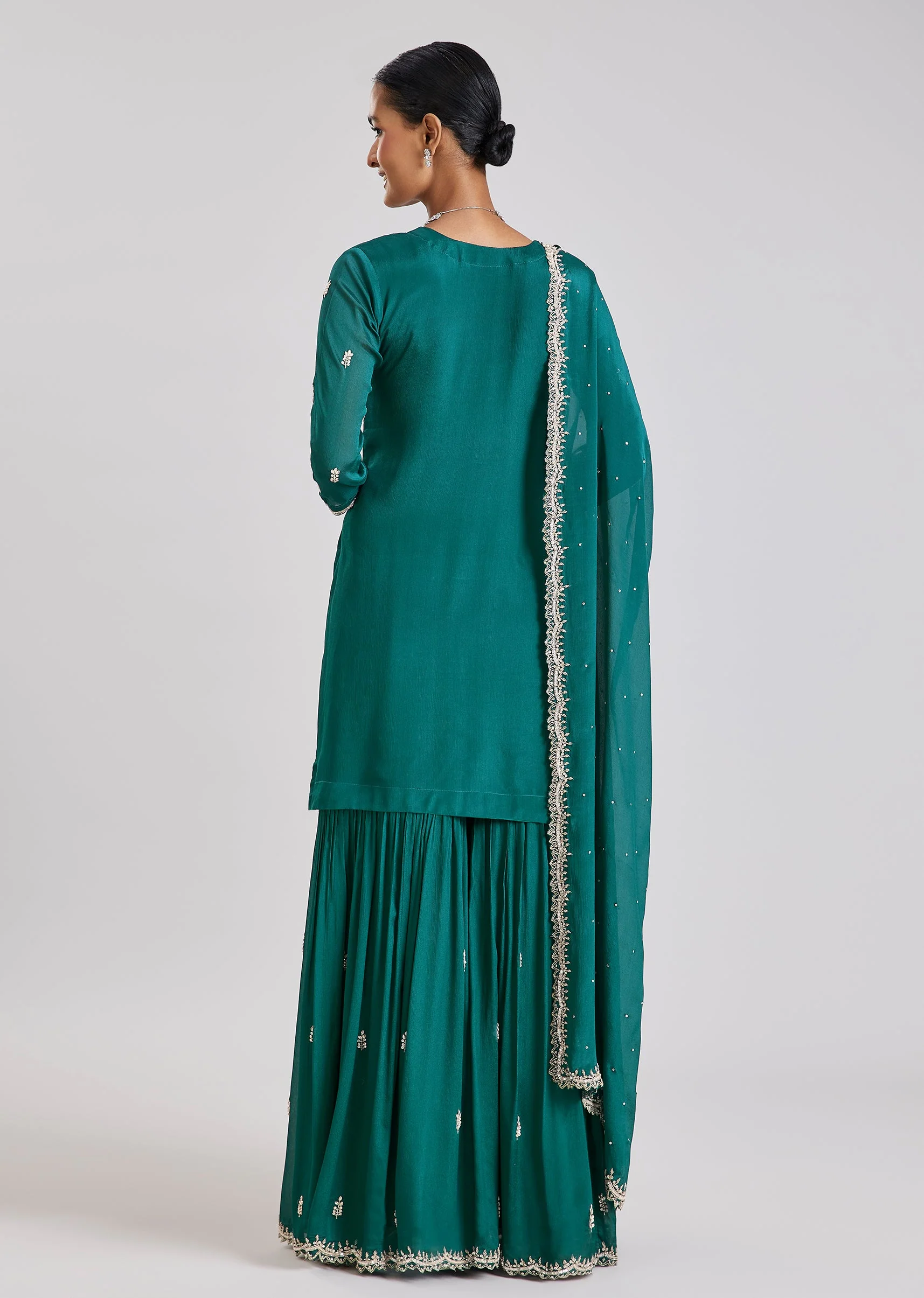 Teal Green Embroidered Sharara Set - Image 5