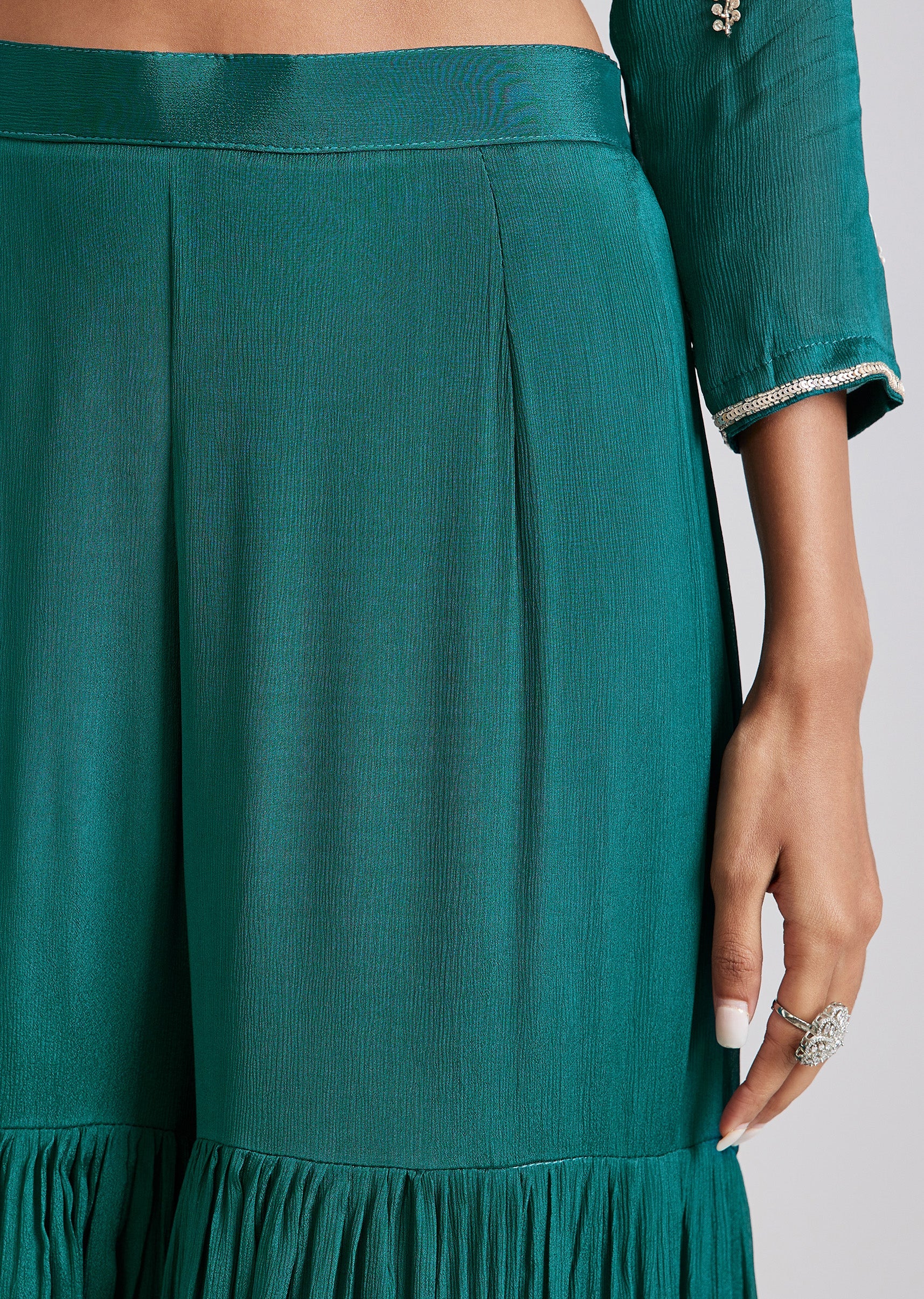 Teal Green Embroidered Sharara Set - Image 6