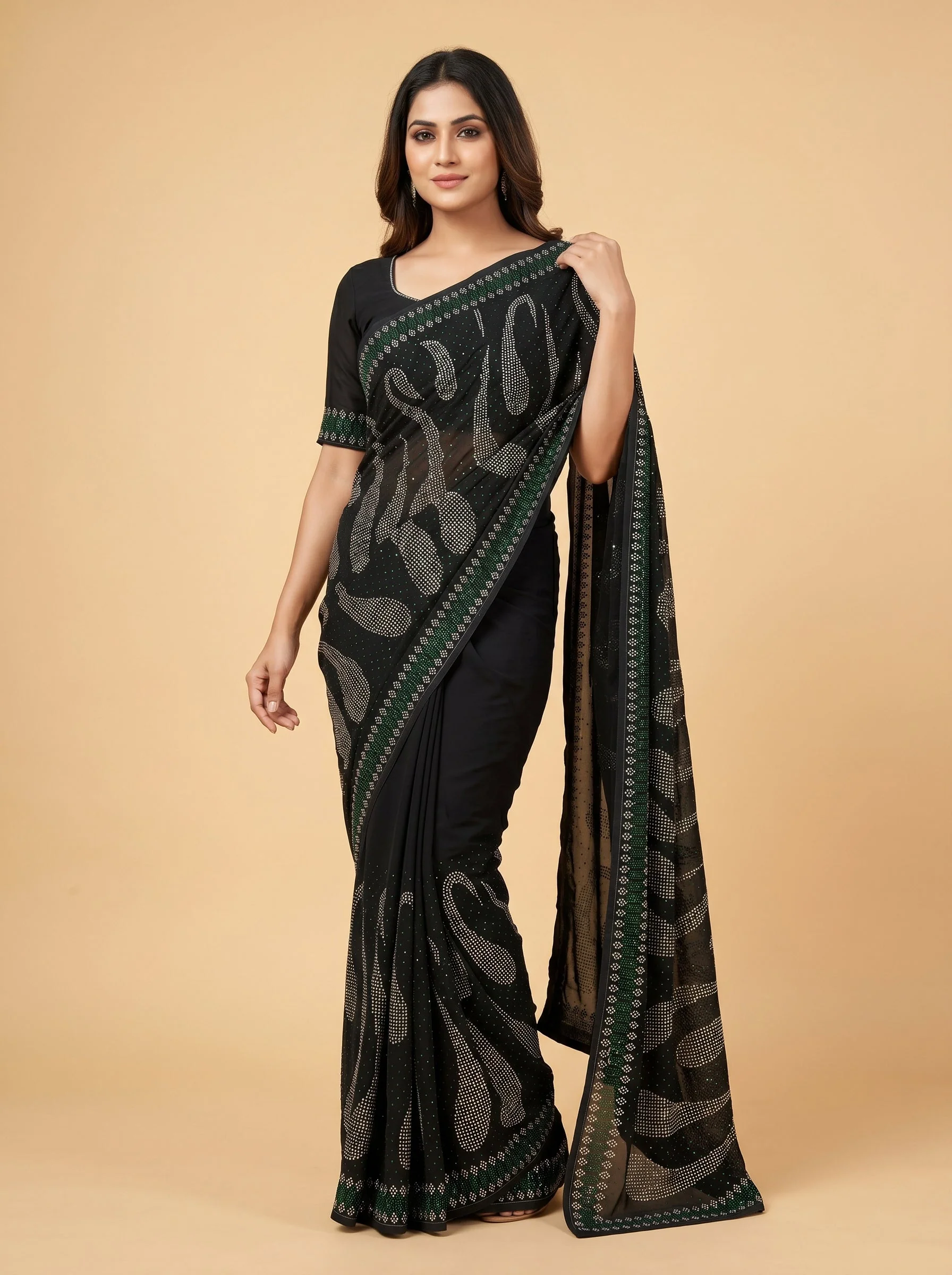 Teal Green Jewel Tone Embroidered Saree
