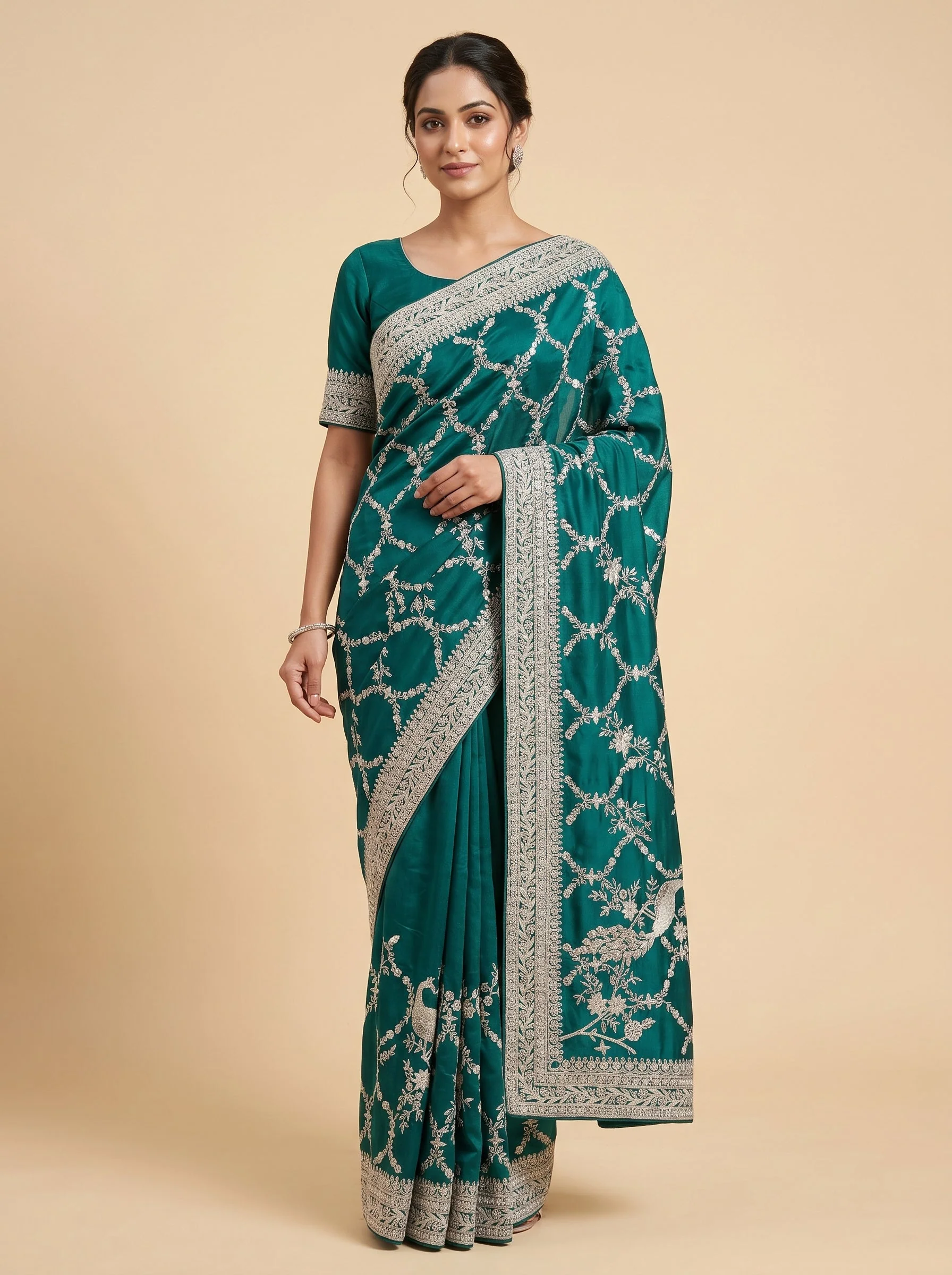 Teal Green Lagoon Charm Embroidered Saree