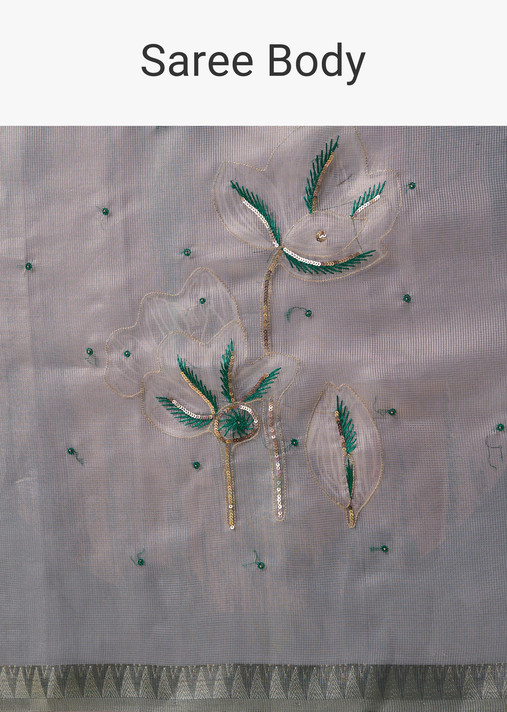 Teal Green Organza Silk Saree with Unstitched Blouse - Image 9