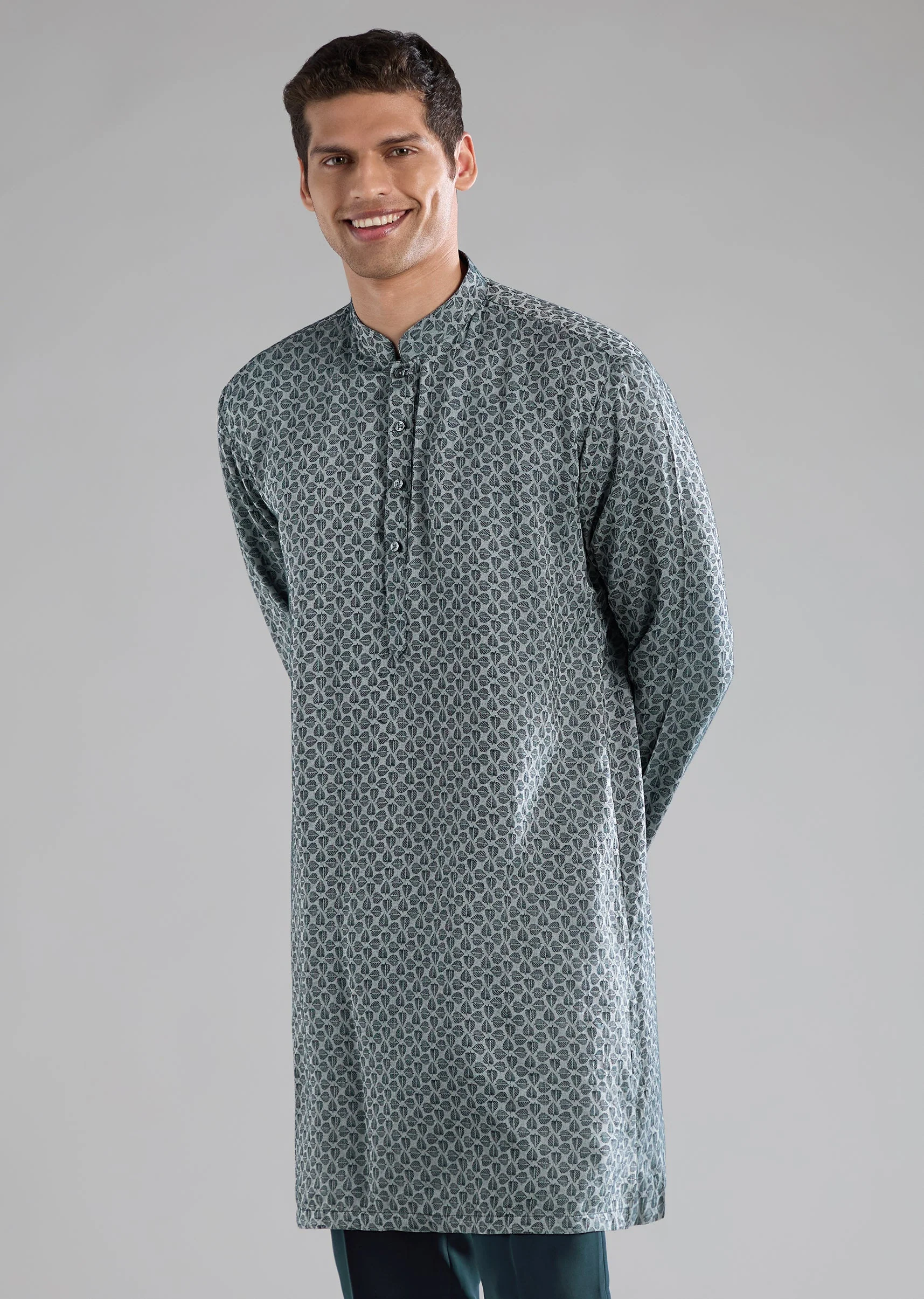Teal Jodhpuri Kurta Set with Resham Work - Image 6