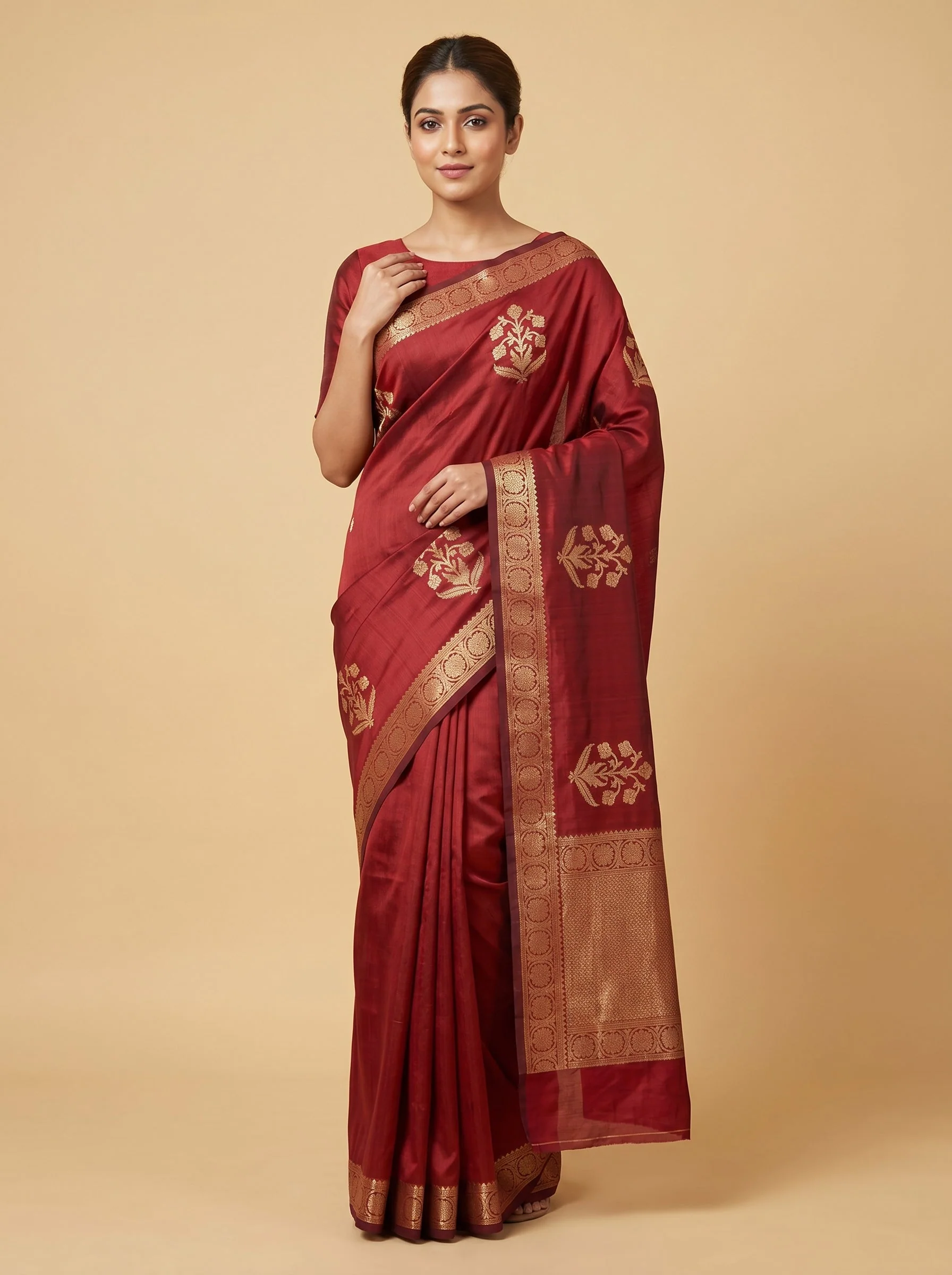 Temple Motif Maroon Handloom Saree