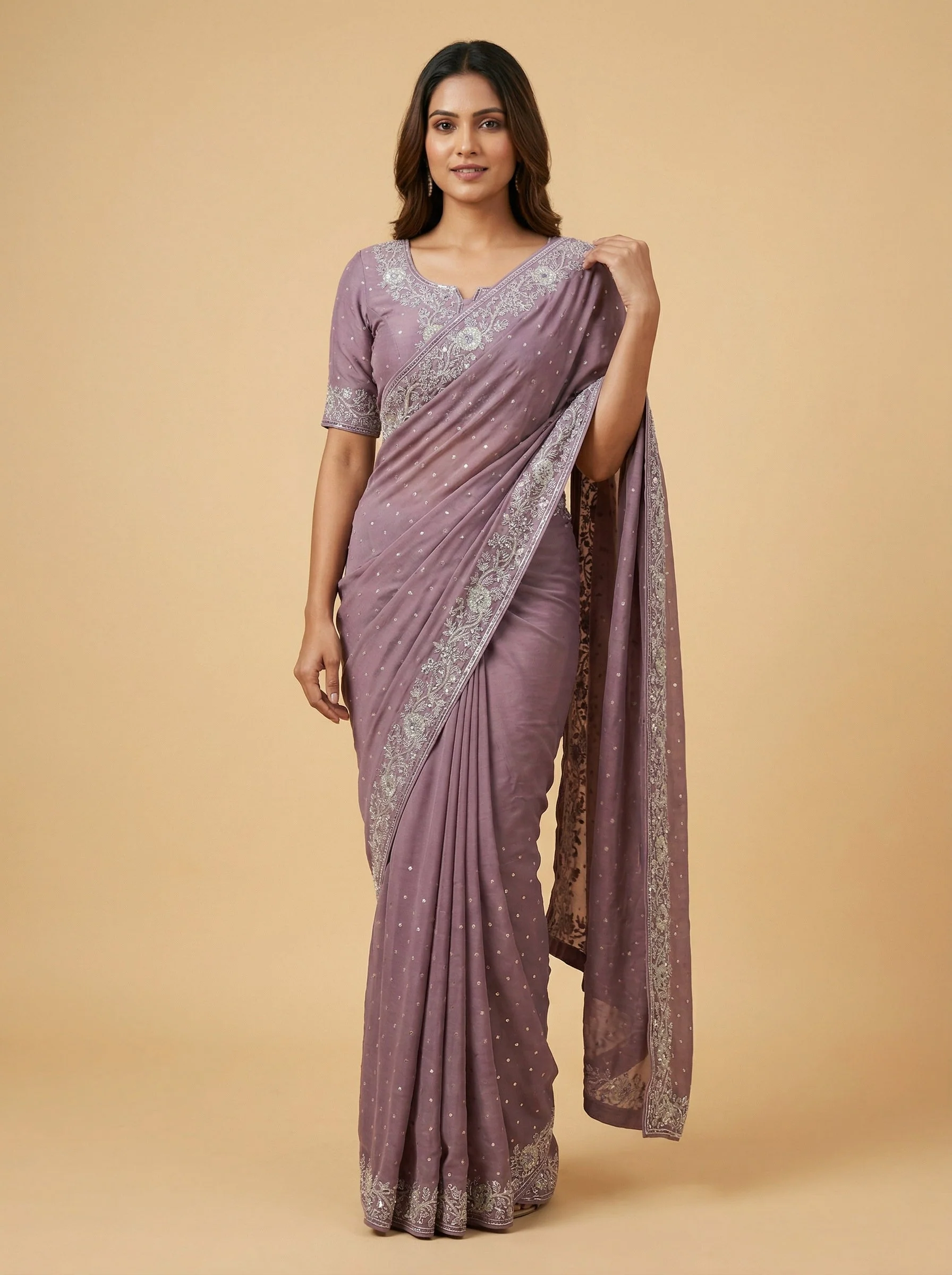 Thistle Lavender Embroidered Saree