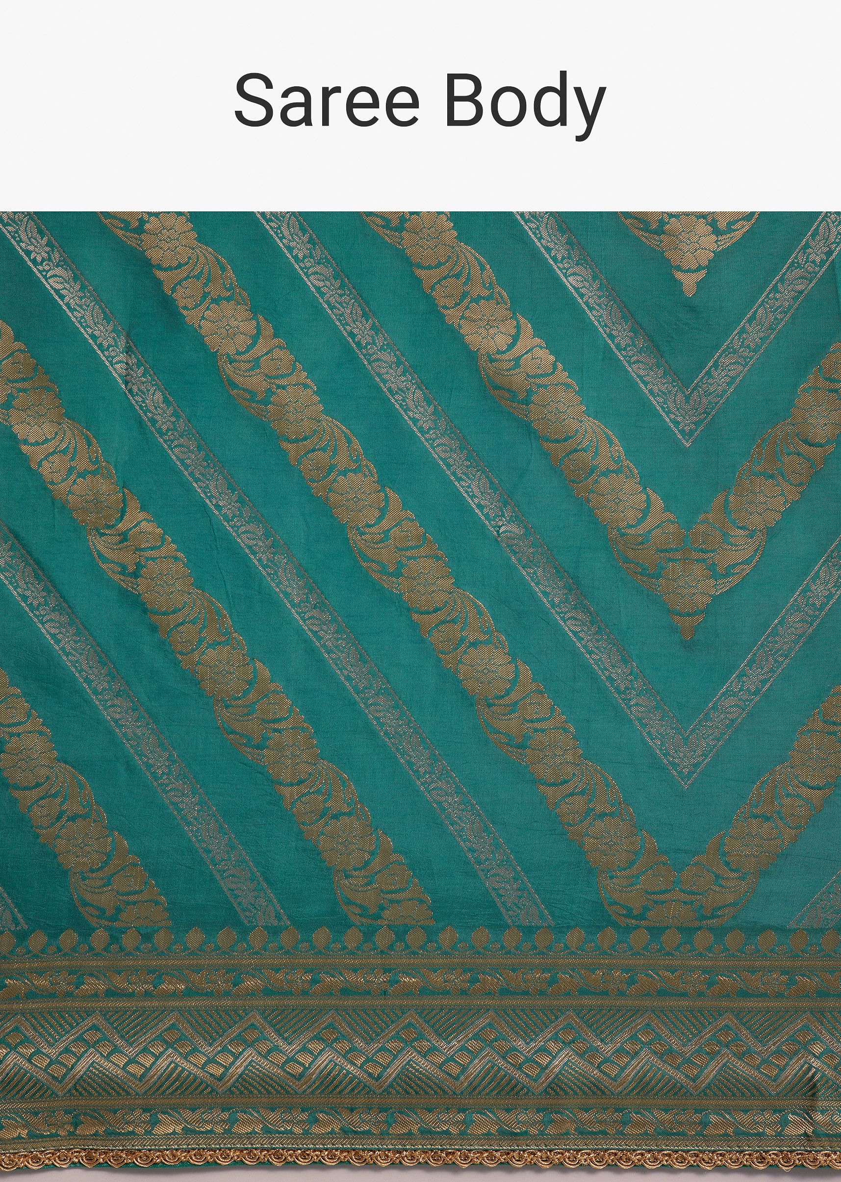 Turquoise Green Dola Silk Saree With Zari Weaving - Image 9