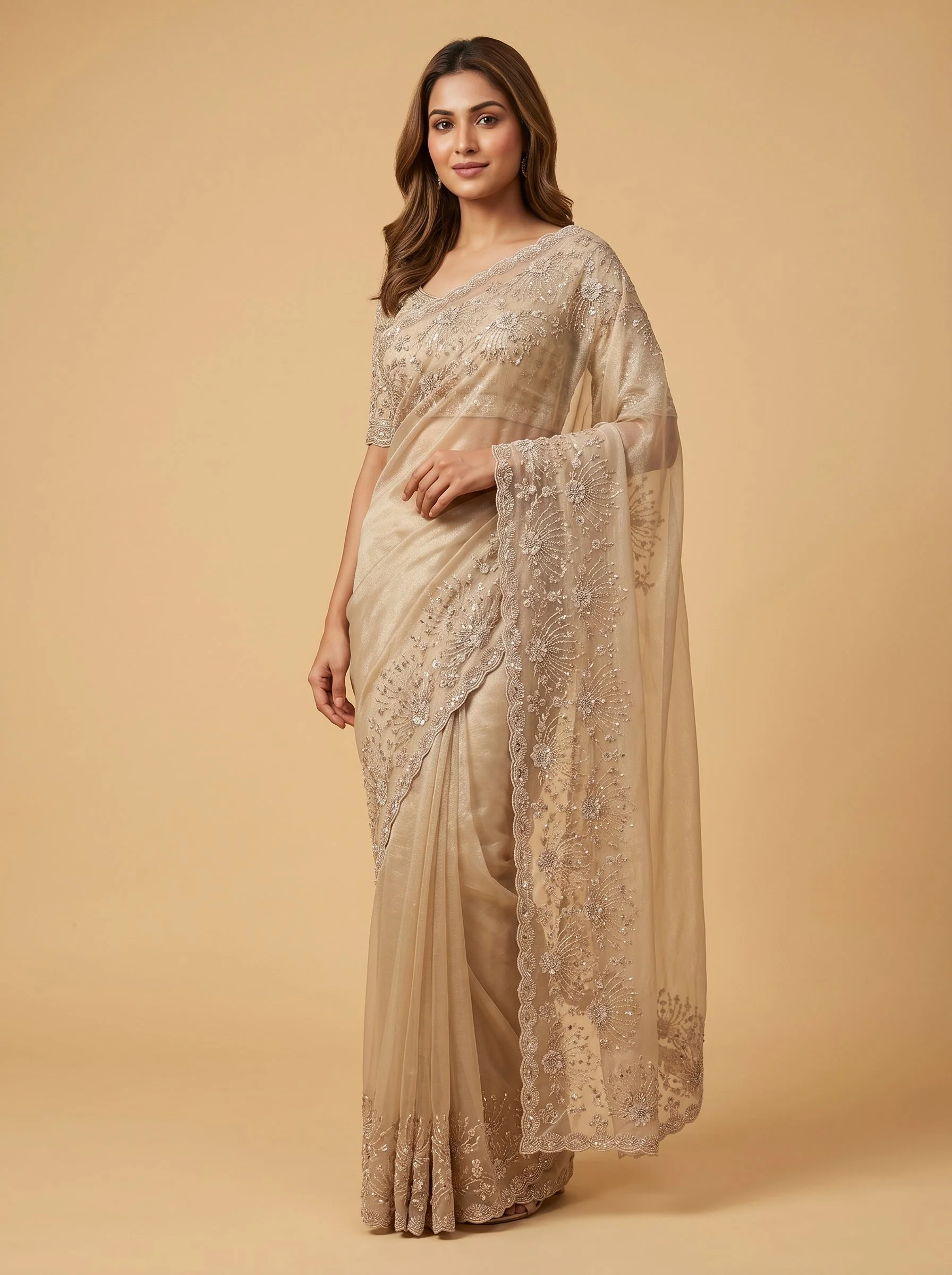 Tussar Raw Texture Embroidered Saree