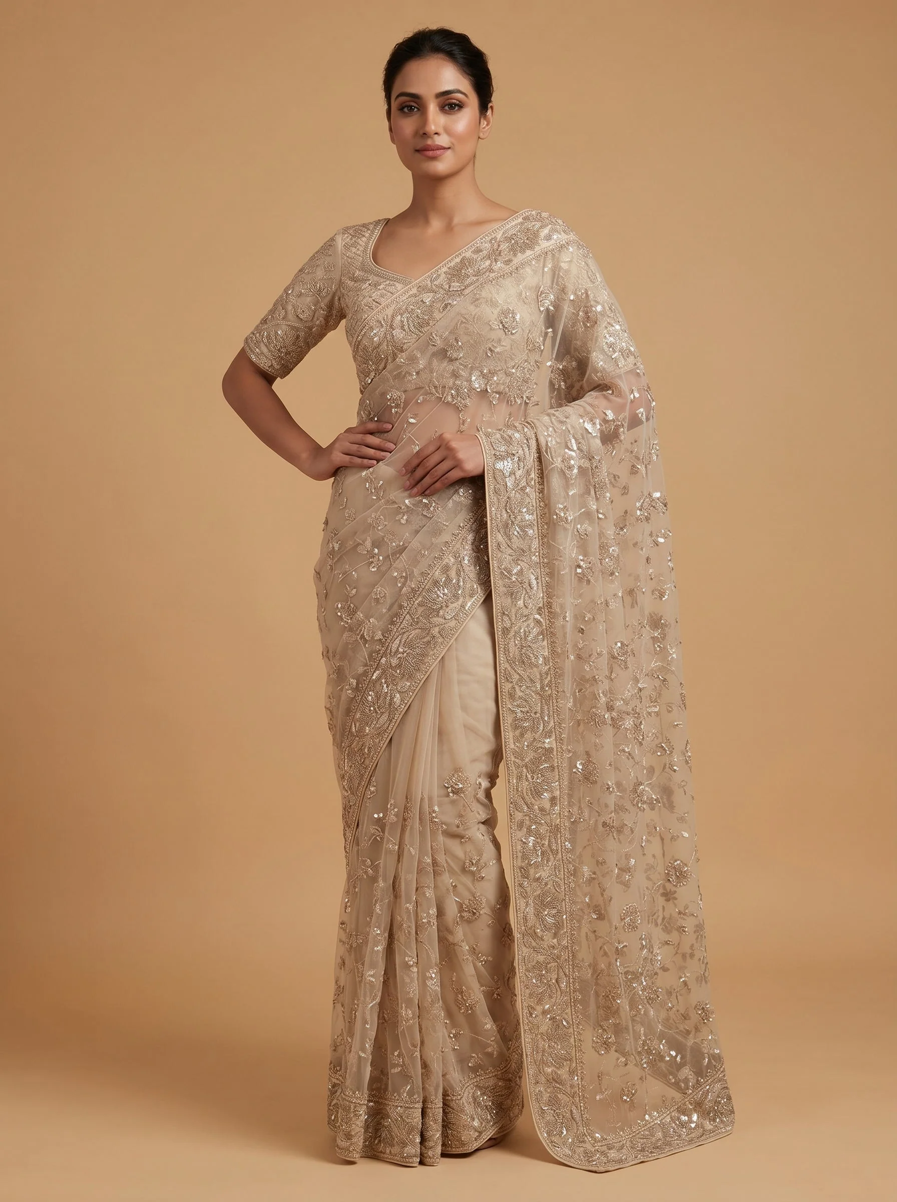 Tussar Textured Elegance Embroidered Saree