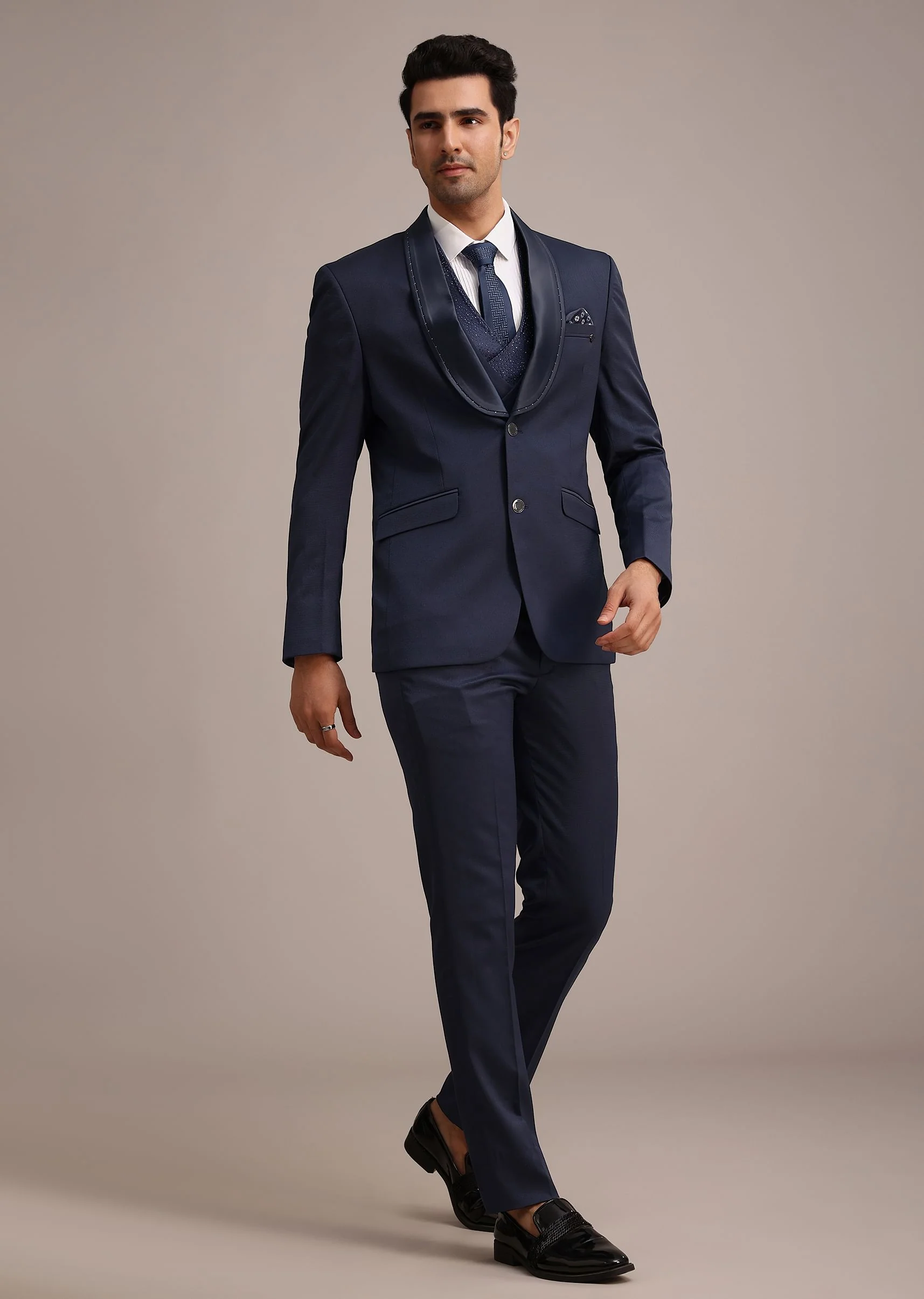 Tuxedo With Intricate Cut Work In Blue - Image 2