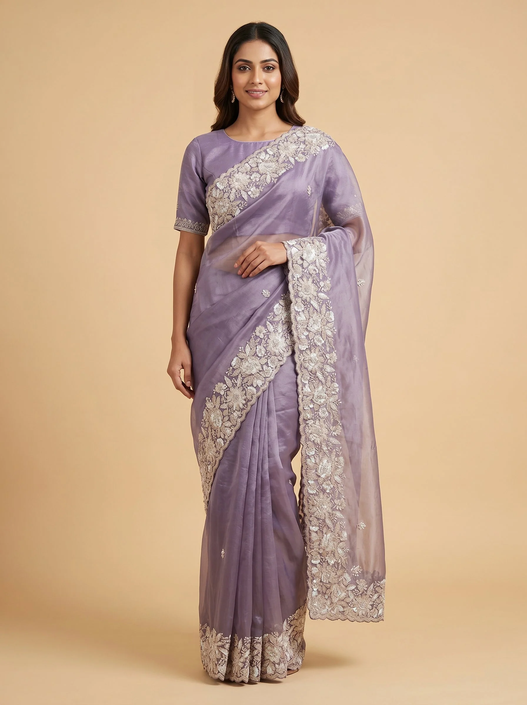 Two Tone Blue Embroidered Saree