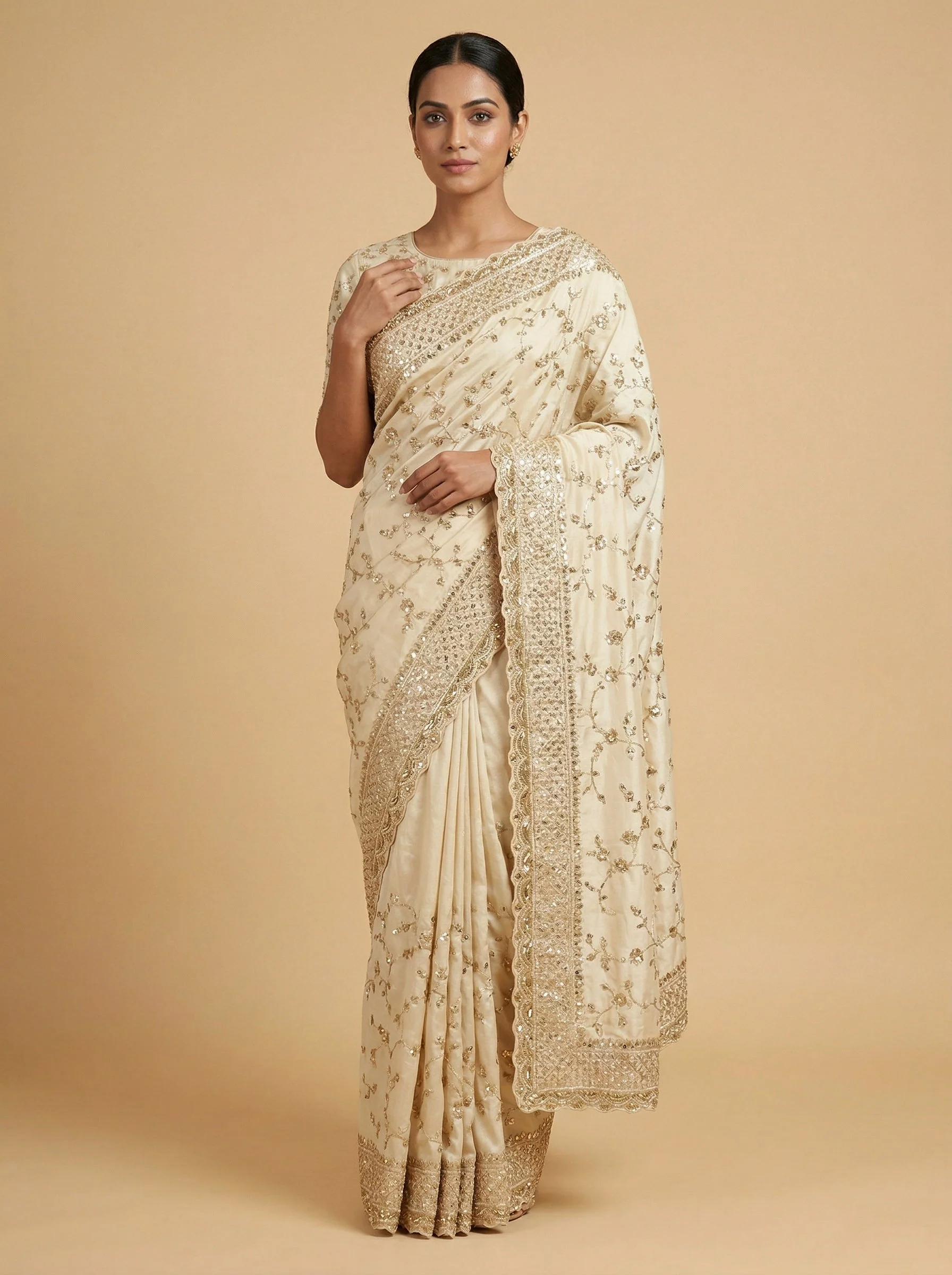 Vanilla Ivory Embroidered Saree