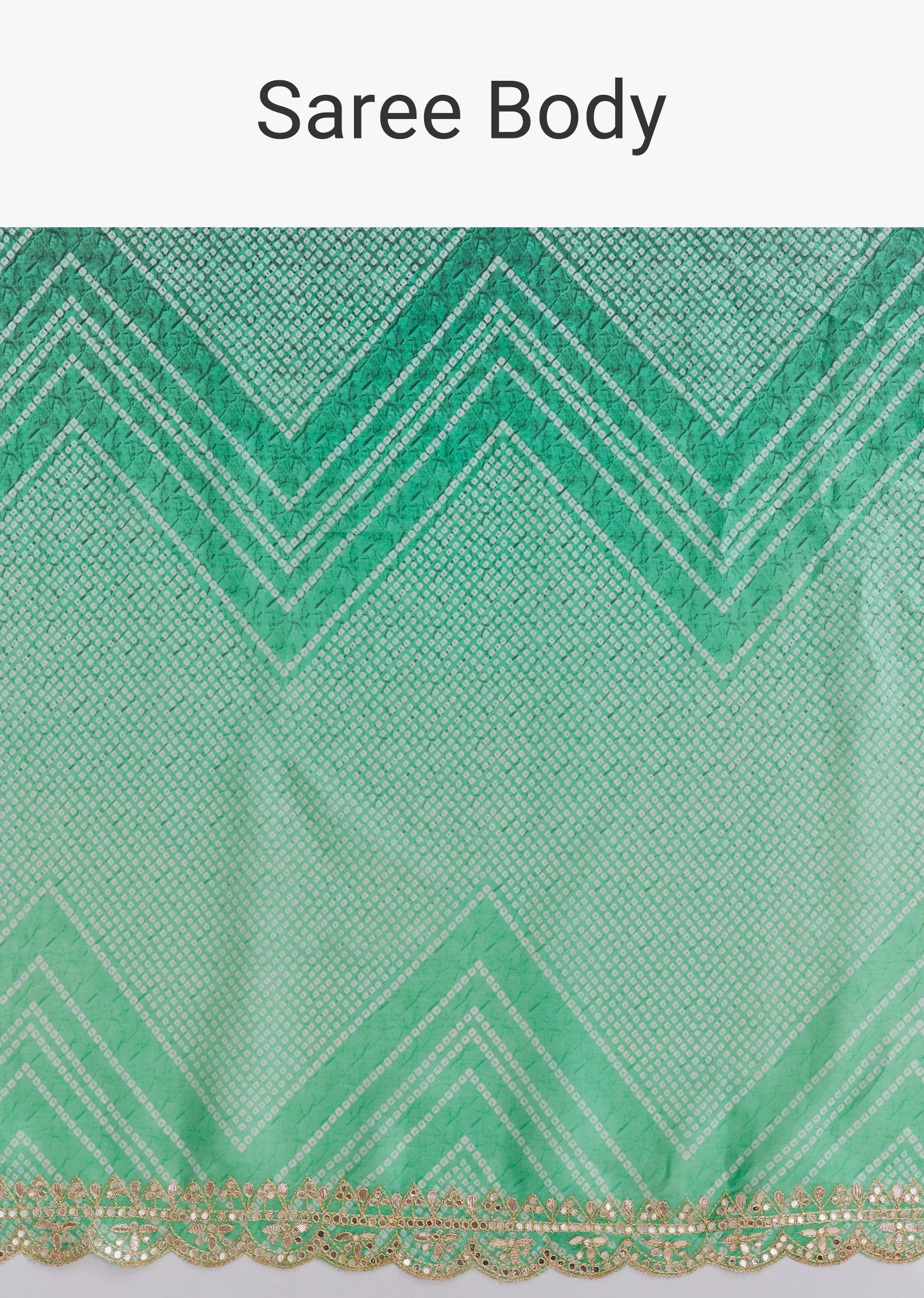 Vibrant Ombre Couple Set – Green Satin Ombre Saree With Gota Patti Embroidery For Her And Green Bandhani Kurta Set With Dupatta For Him - Image 10