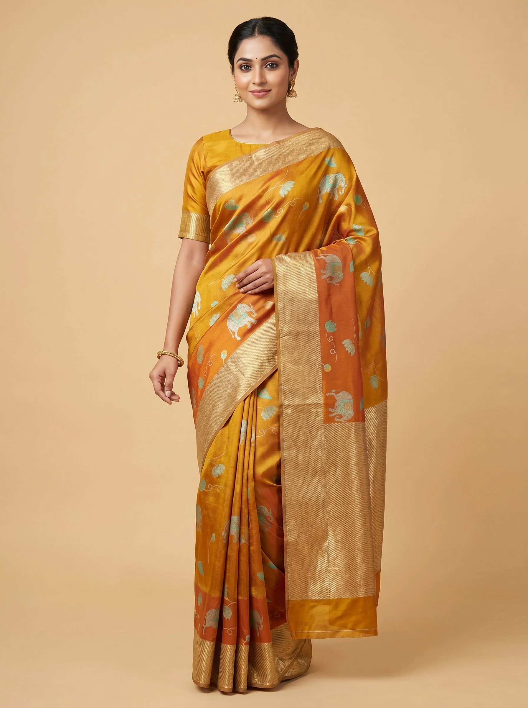 Vibrant Orange Burst Handloom Saree
