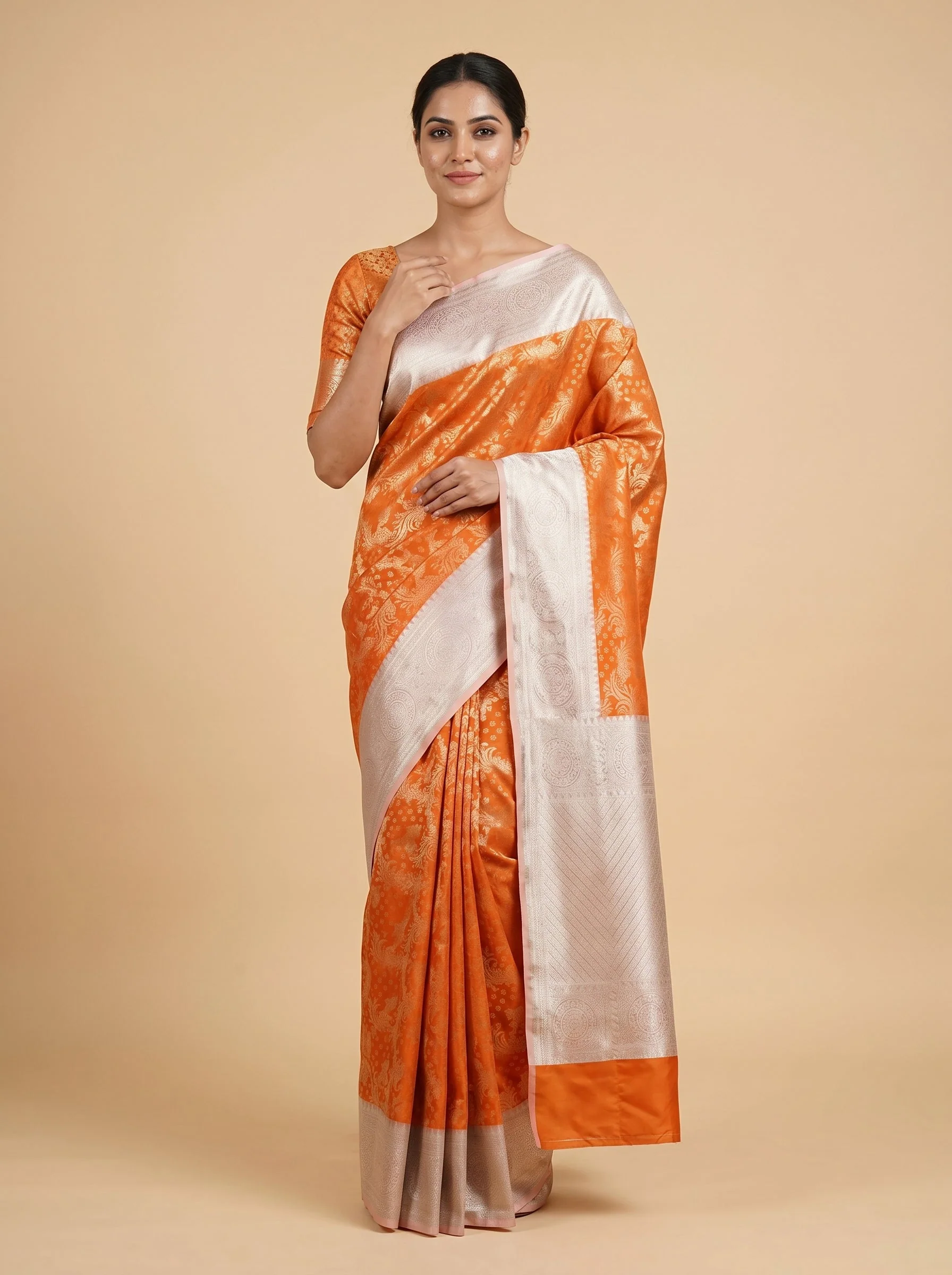 Vibrant Orange Glow Handloom Saree