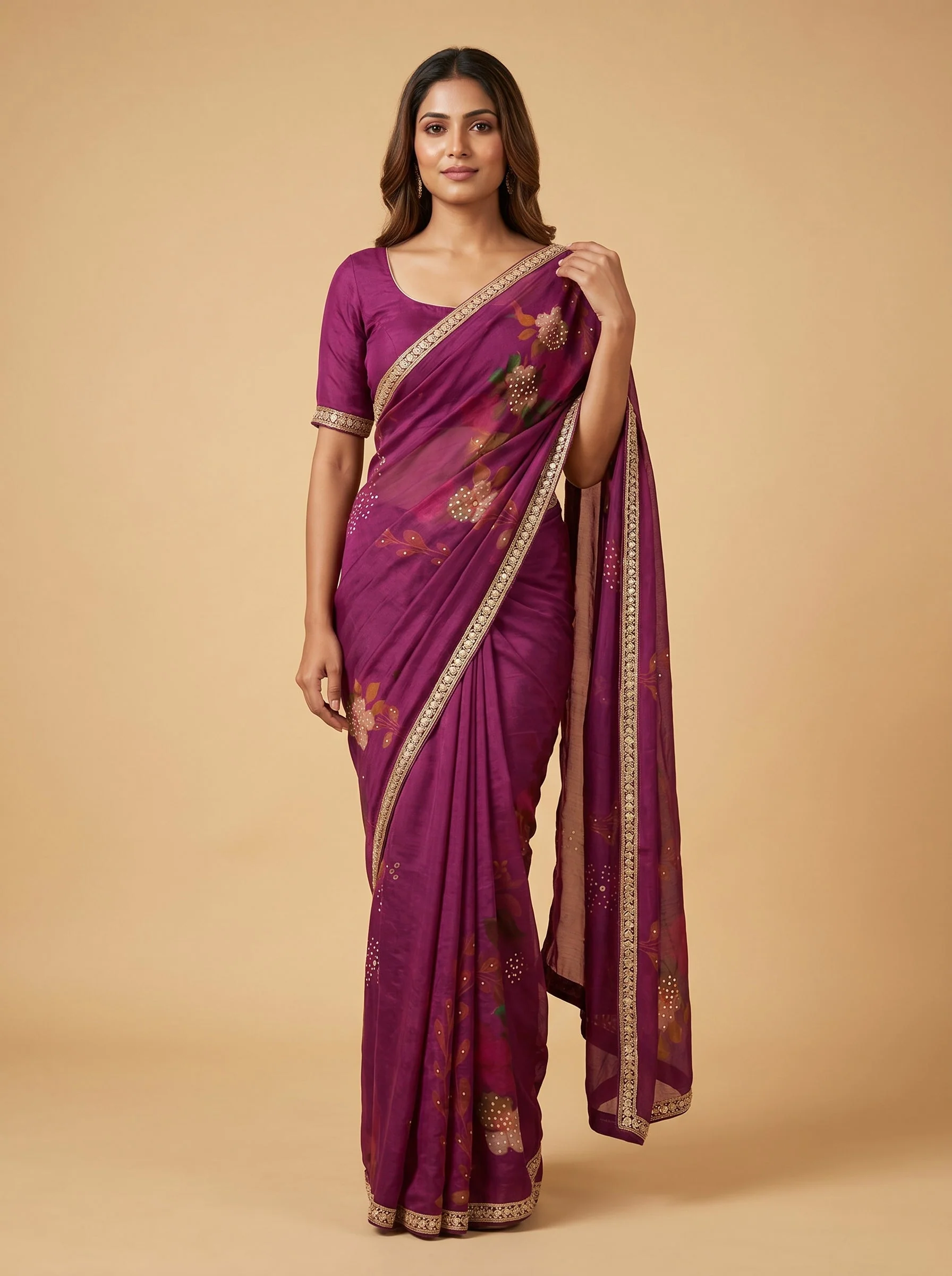 Vintage Merlot Glow Saree