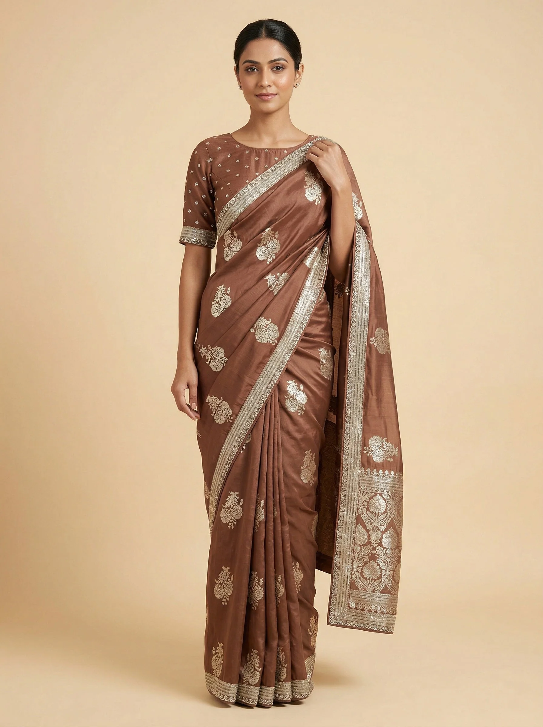 Vintage Rose Embroidered Saree