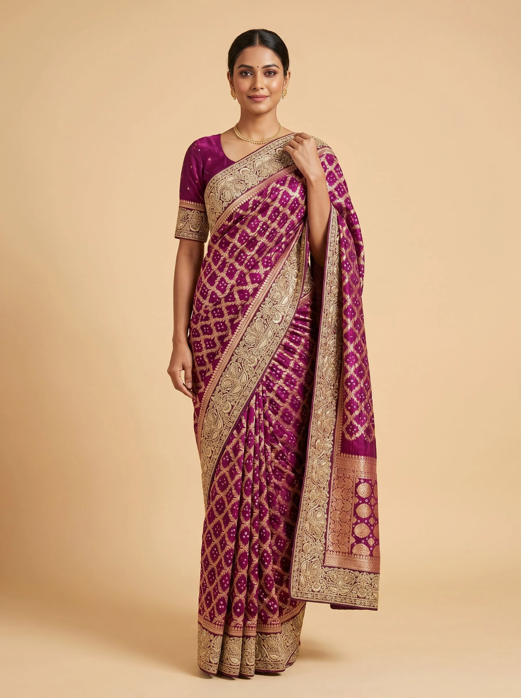 Violet Artisan Dye Bandhani Saree