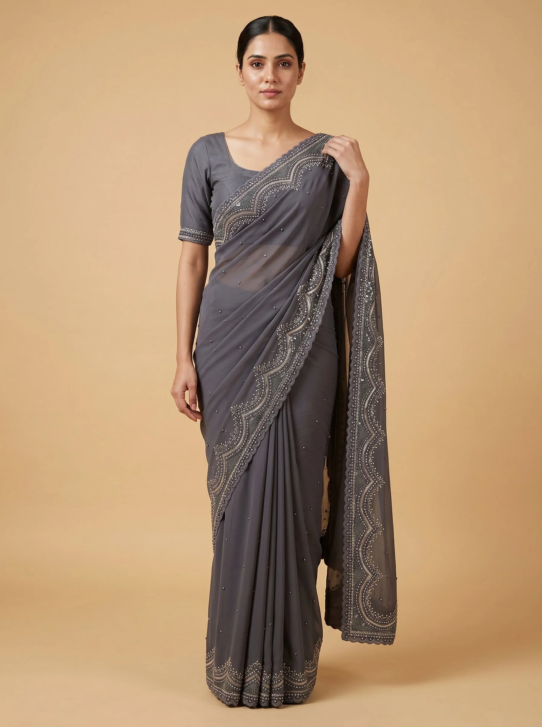 Violet Deep Orchid Embroidered Saree