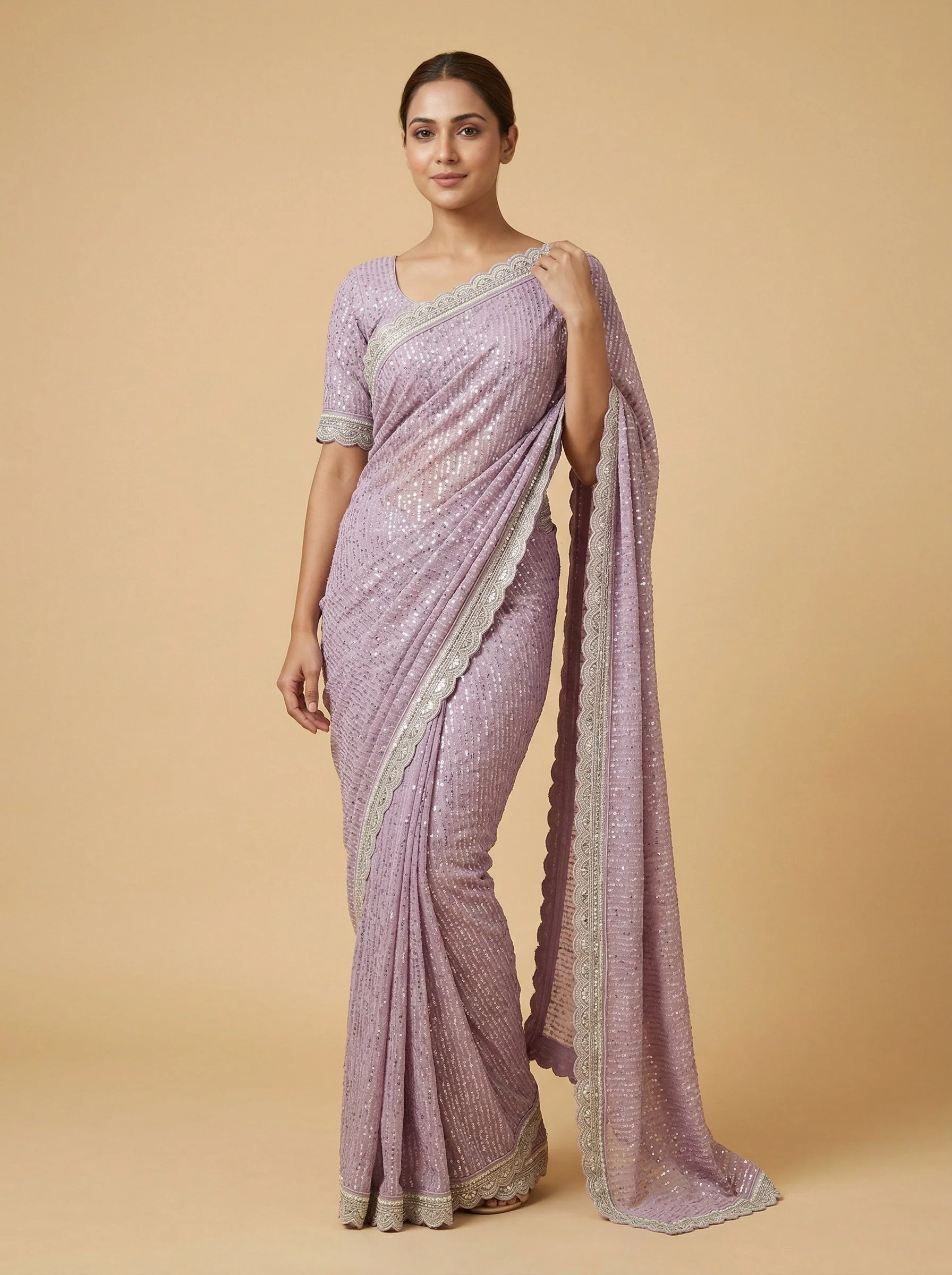 Violet Lavender Embroidered Saree