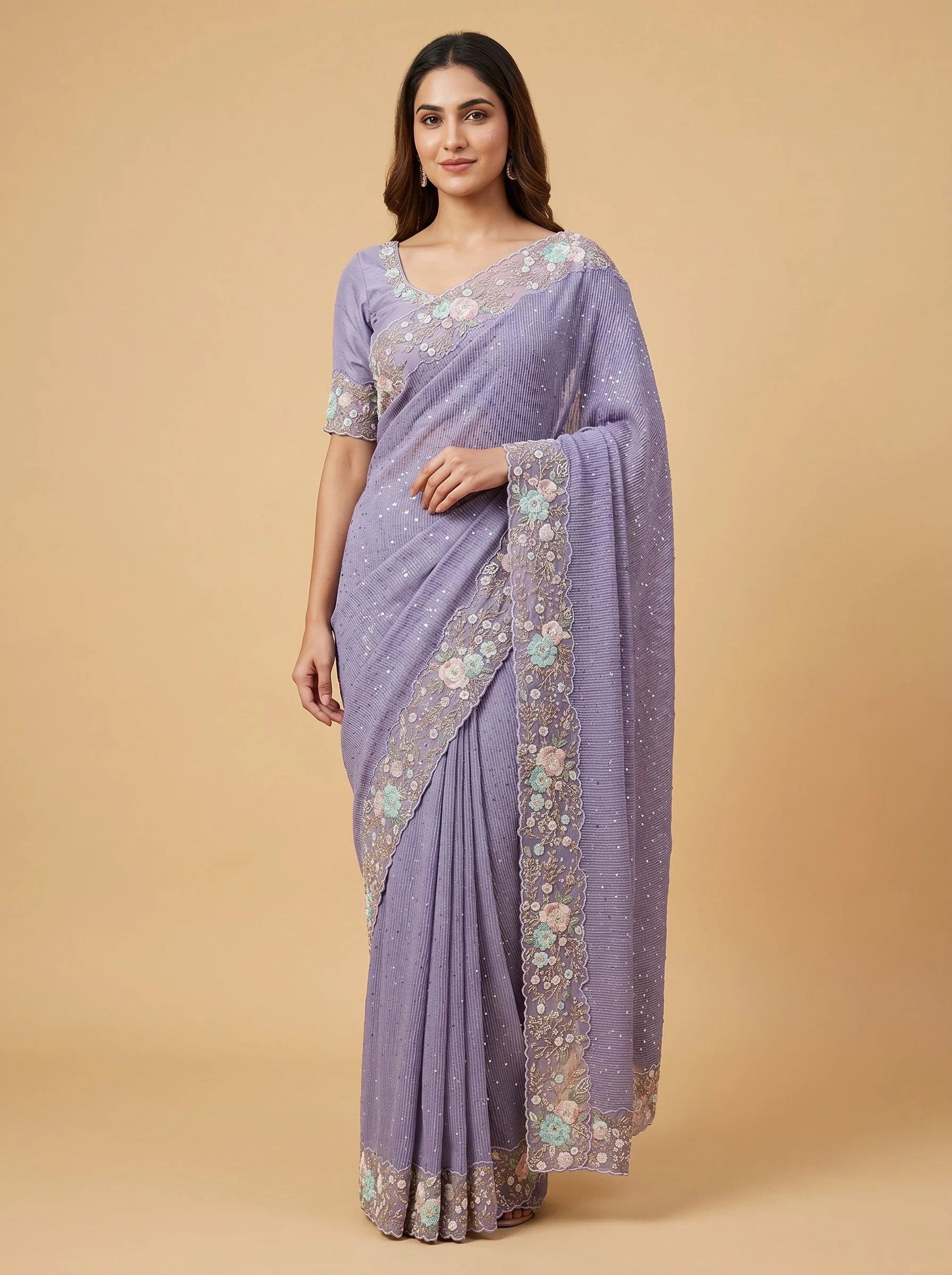 Violet Orchid Tint Embroidered Saree