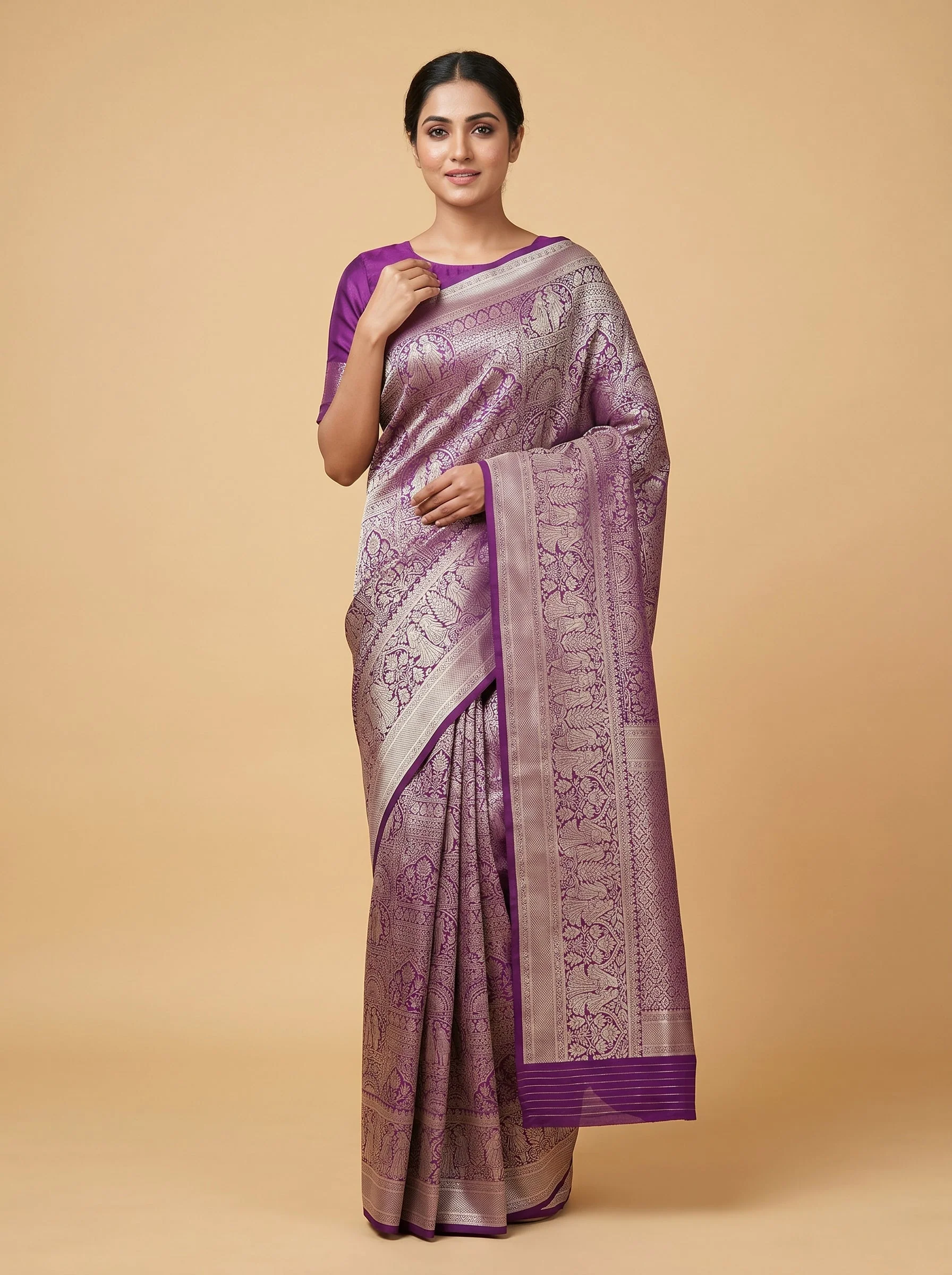 Violet Rich Embroidery Saree