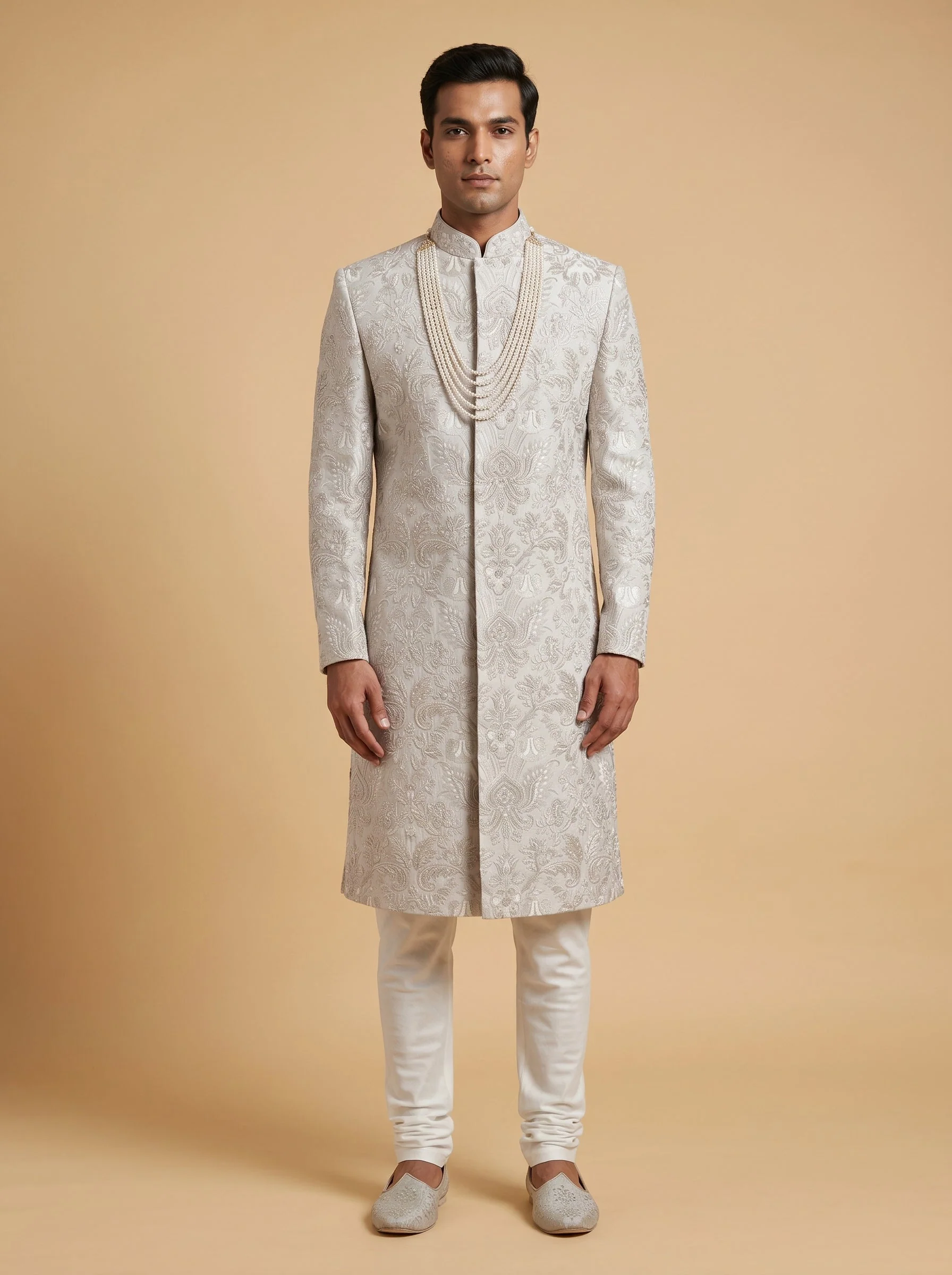 Warm Grey Embroidered Sherwani