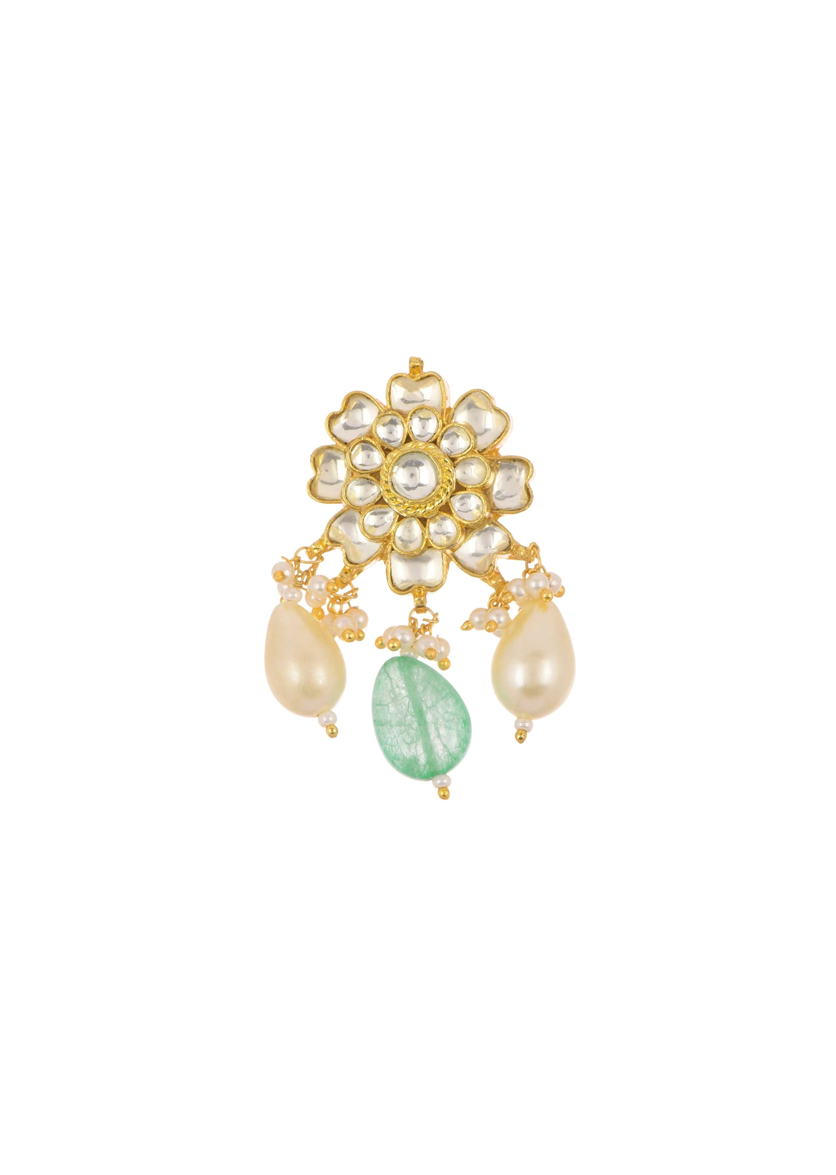 White And Mint Green Choker Set In Gold Finish Mix Metal - Image 3