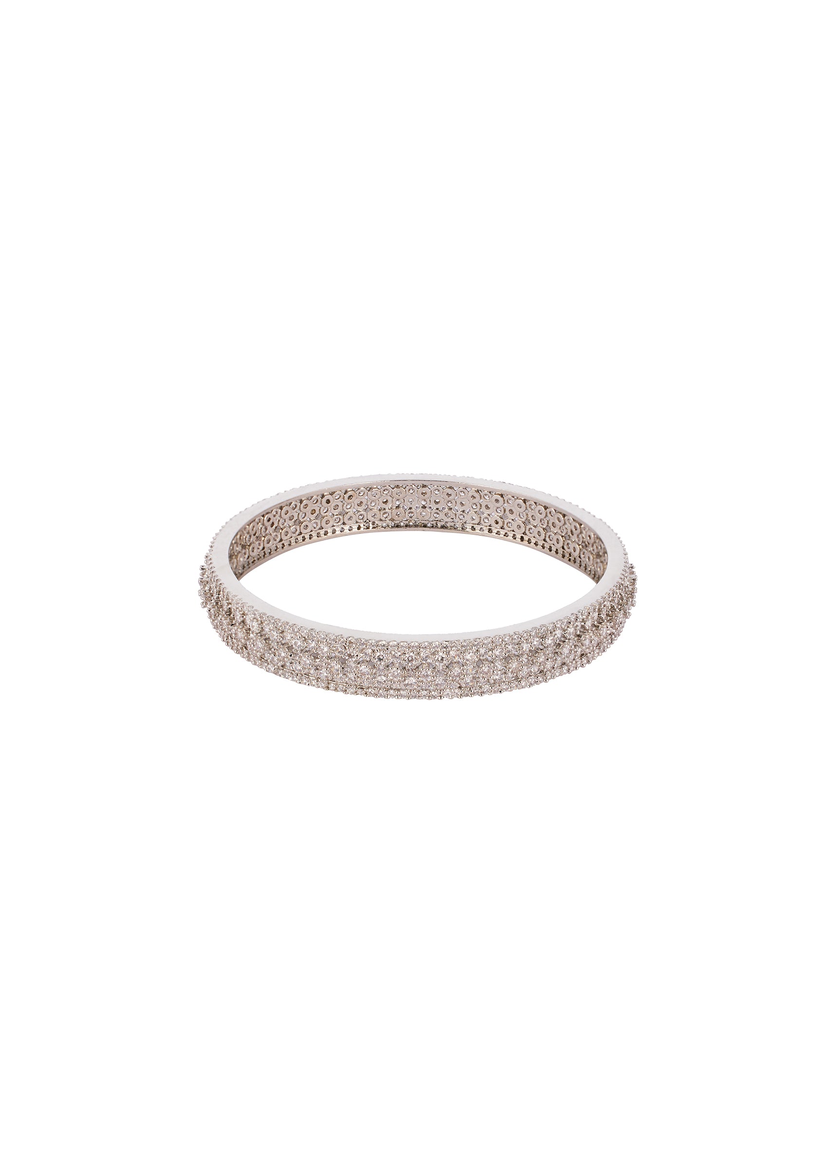 White Anti Tarnish CZ Diamond Rhodium Plated Bangle (Set of 2) - Image 3