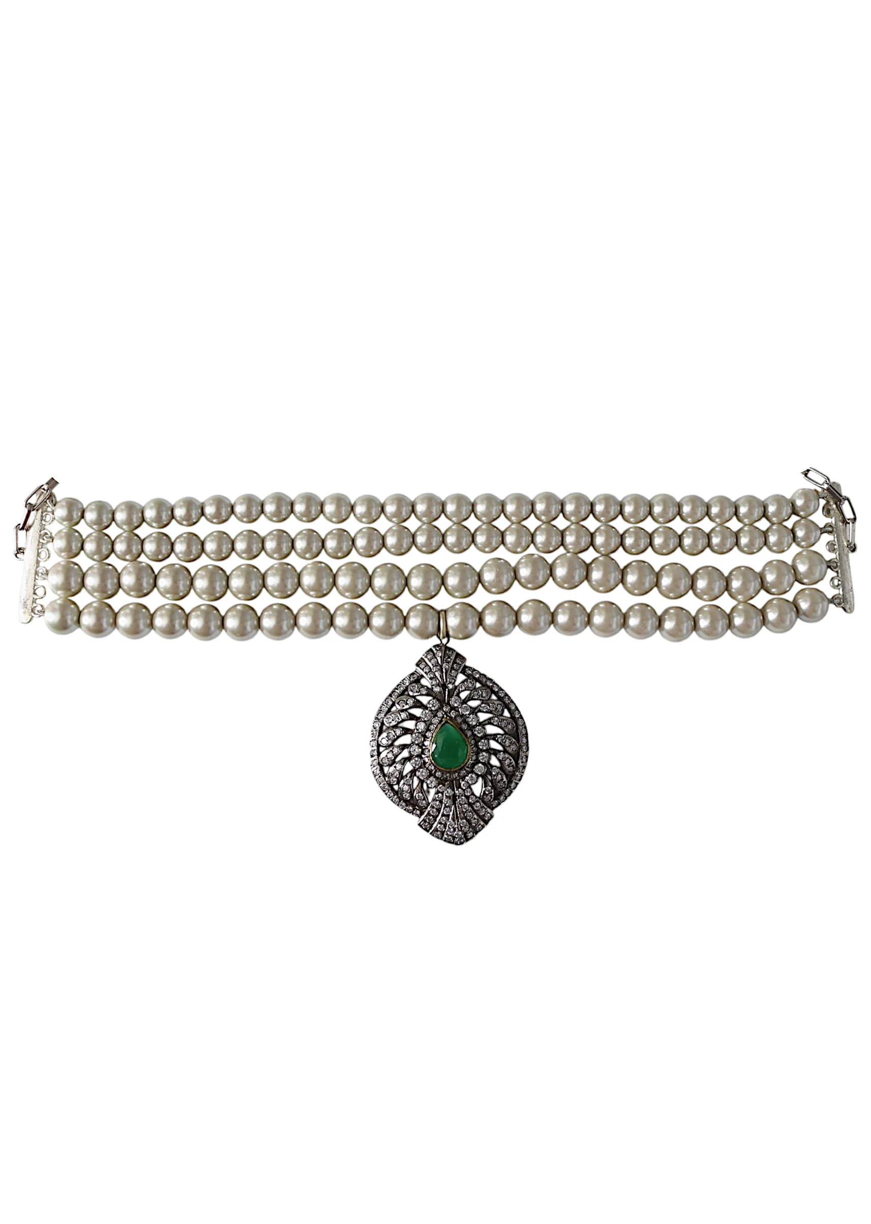 White Beaded Modern Polki Pendant Necklace - Image 3